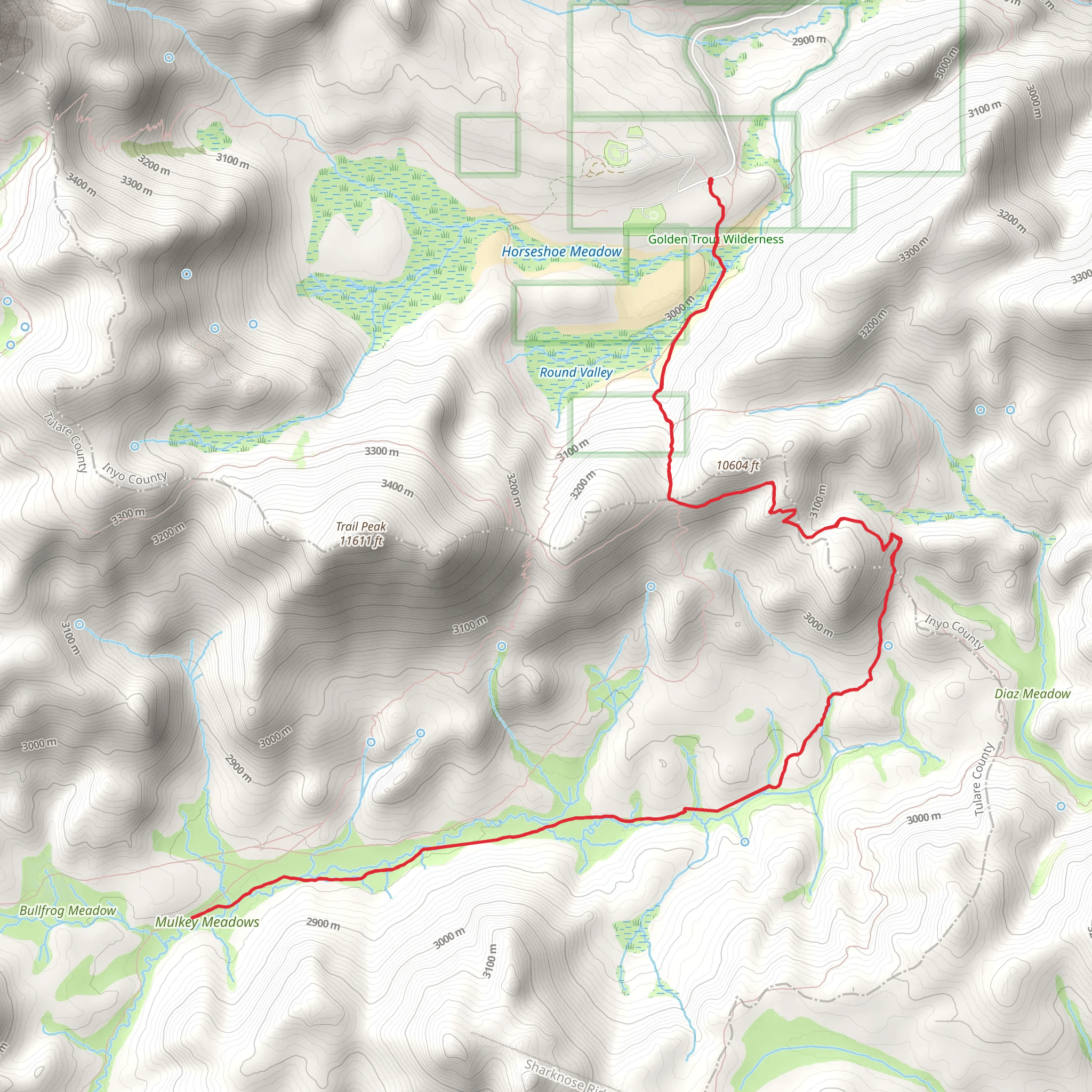 Dutch Meadow to Mulkey Meadow via Mulkey Pass Trail mobile static map