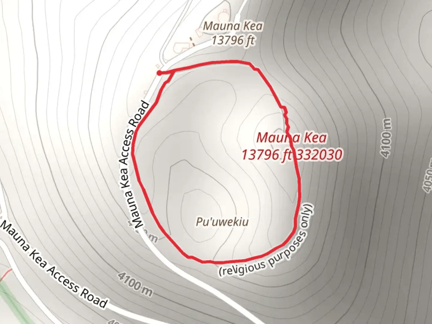 An image depicting the trail Mauna Kea and Pu'uwekiu Loop and its surrounding area.
