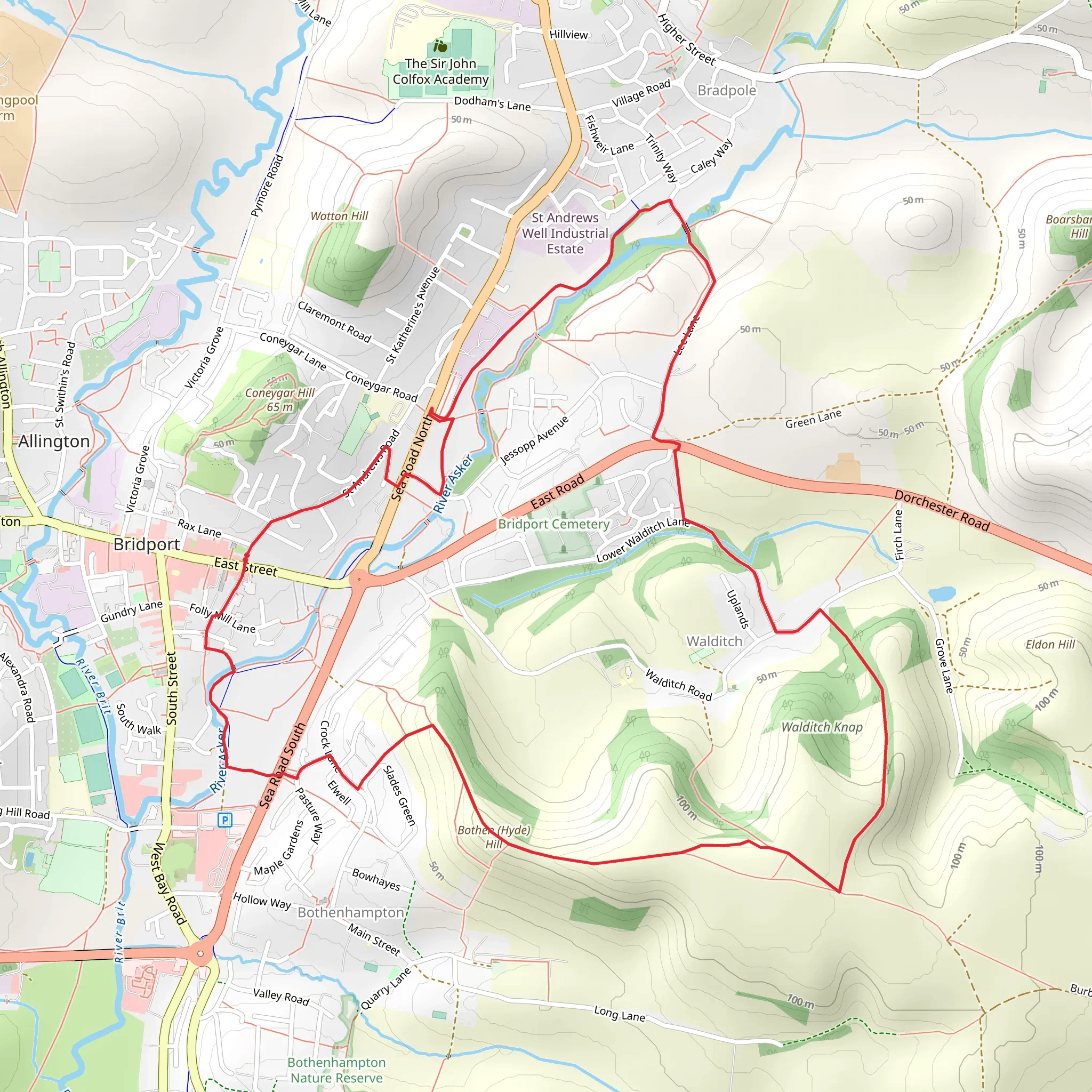 Bridport and Walditch Loop mobile static map