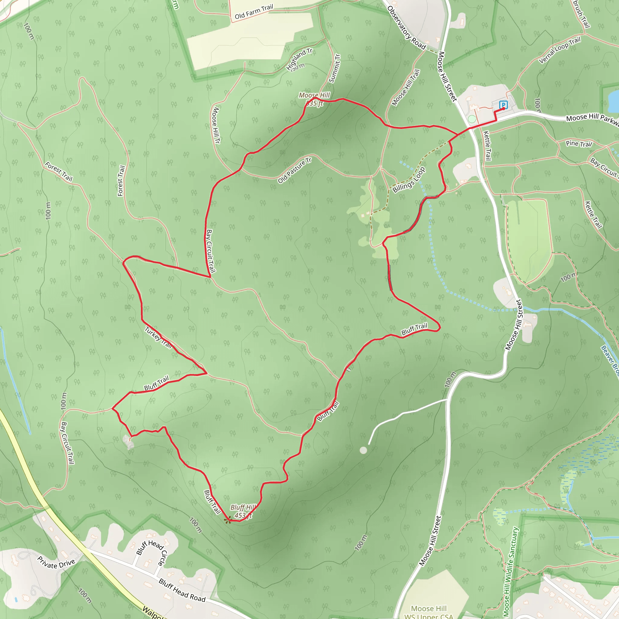 Moose Hill and Bluff Hill Loop Trail mobile static map