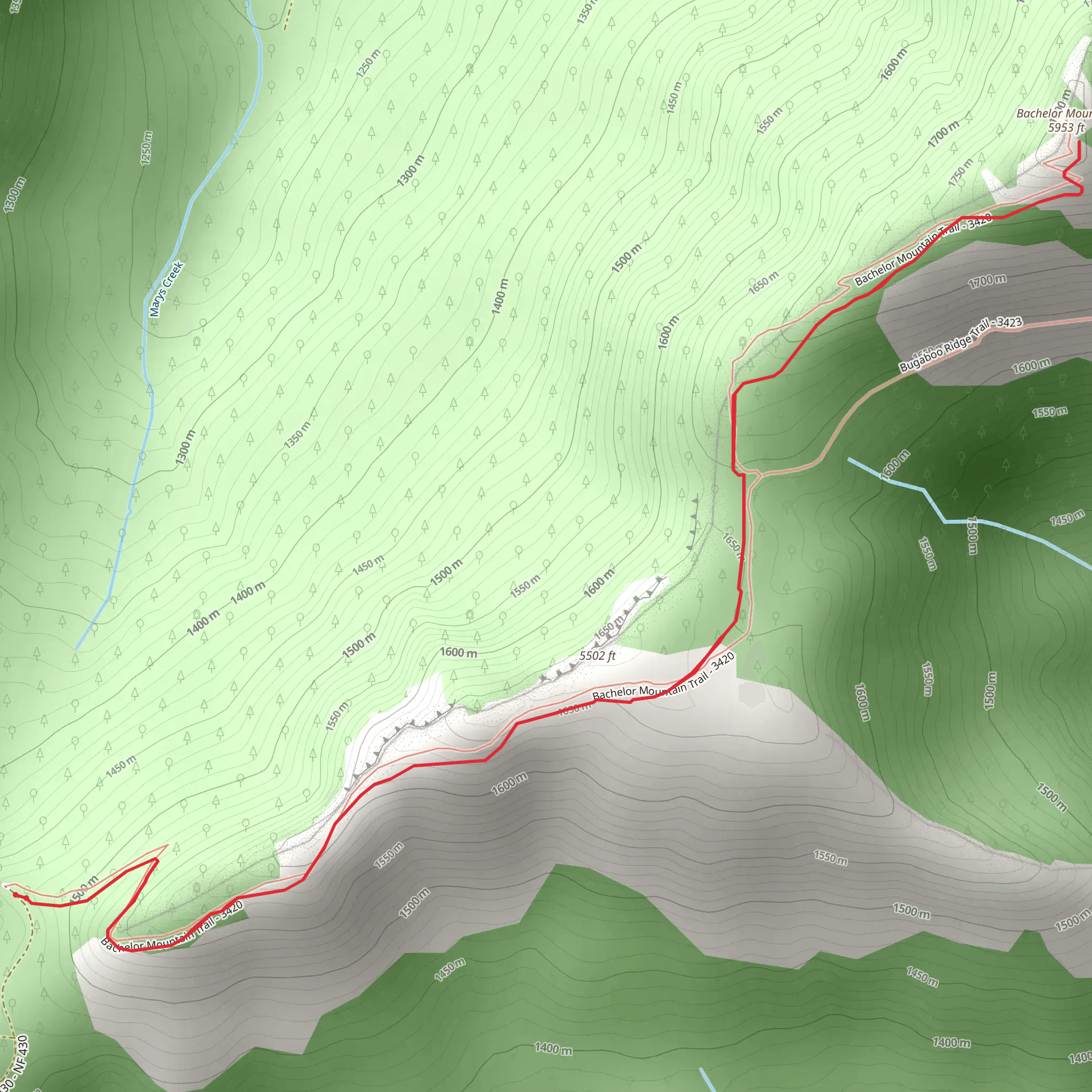 Bachelor Mountain Trail mobile static map