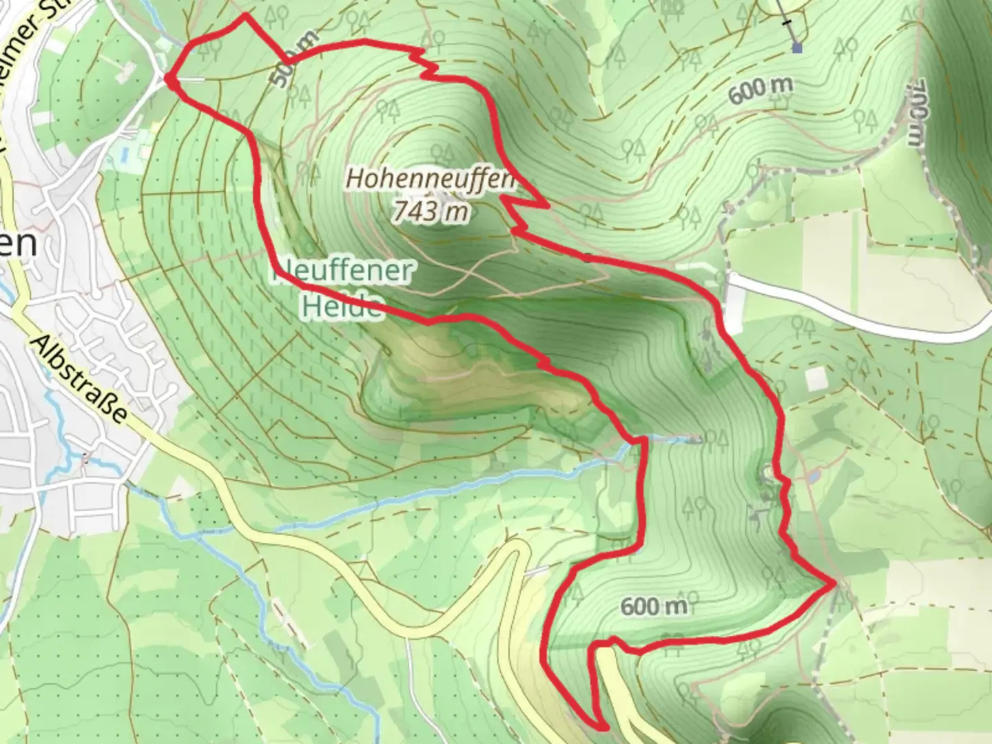 An image depicting the trail Hochgehfestigt and Hochgehkeltert Loop and its surrounding area.