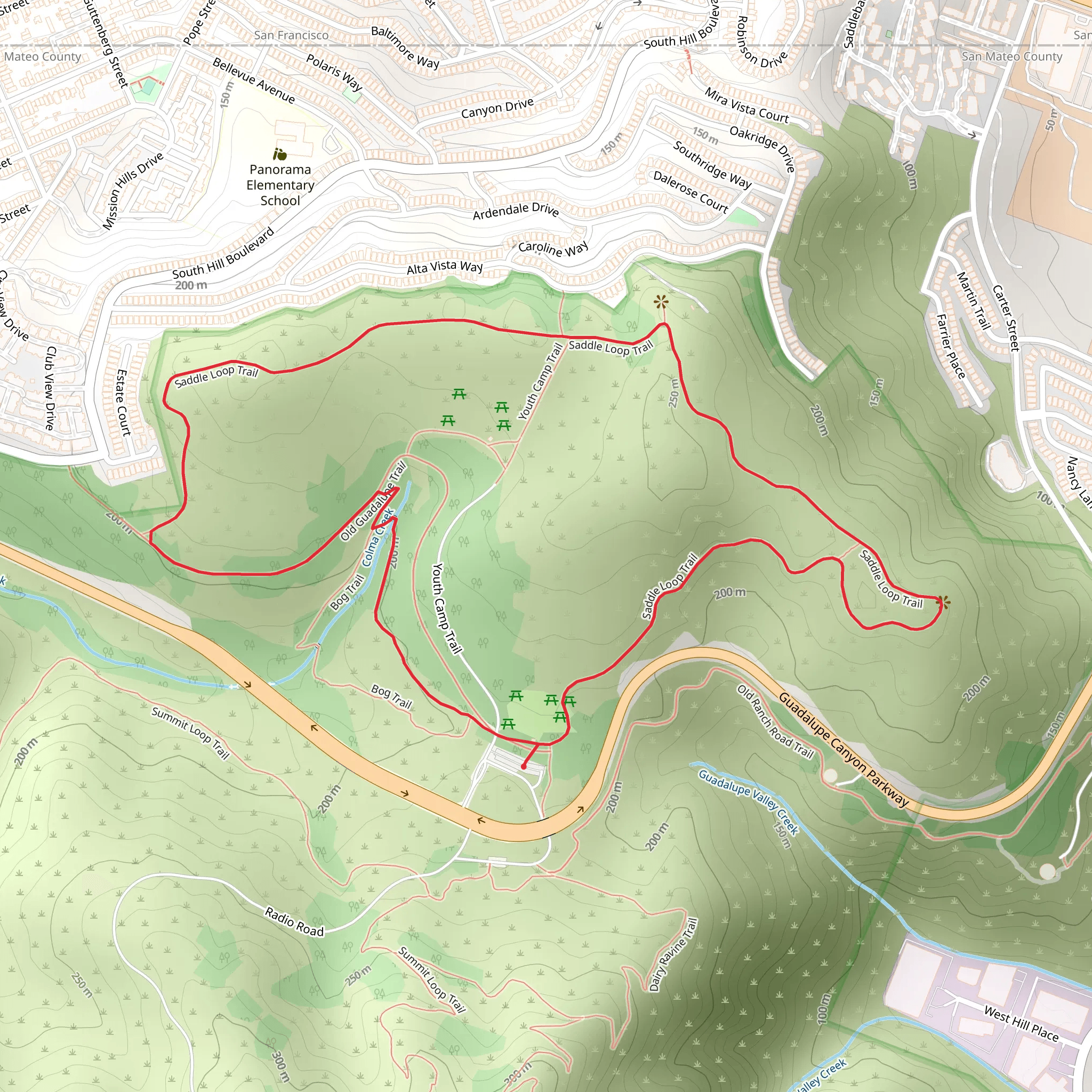 Bog and Saddle Loop Trail mobile static map