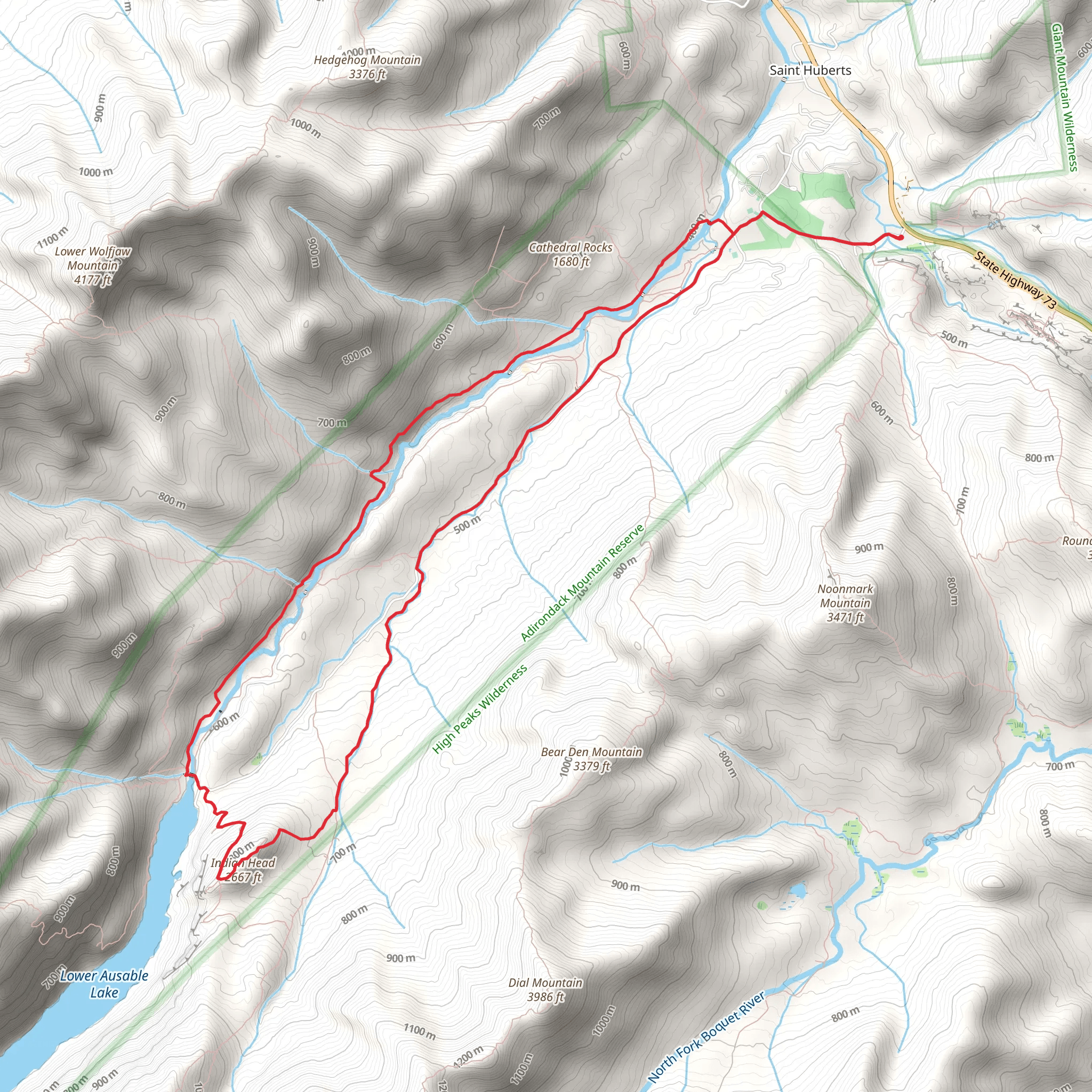 Indian Head and Lower Ausable Lake Loop via Ausable Club Road mobile static map