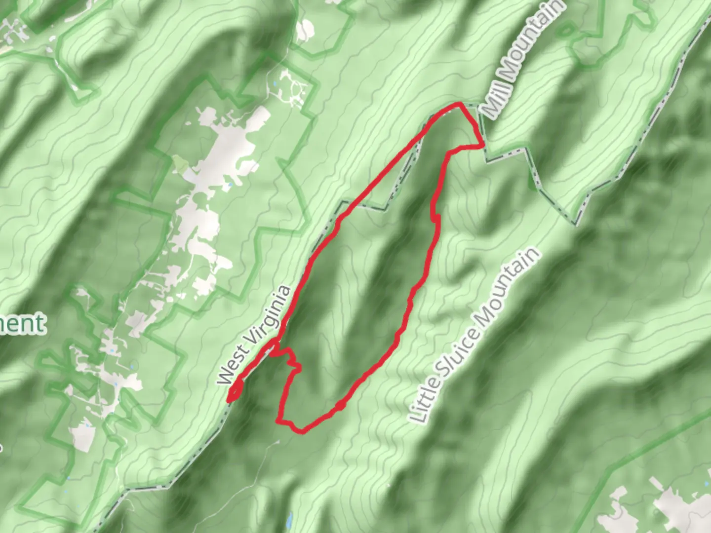 An image depicting the trail Little Stony Creek, Mill Mountain and Big Schloss Loop Trail and its surrounding area.