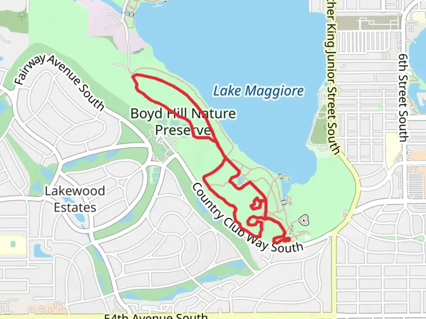 An image depicting the trail Boyd Hill Nature Preserve Loop and its surrounding area.