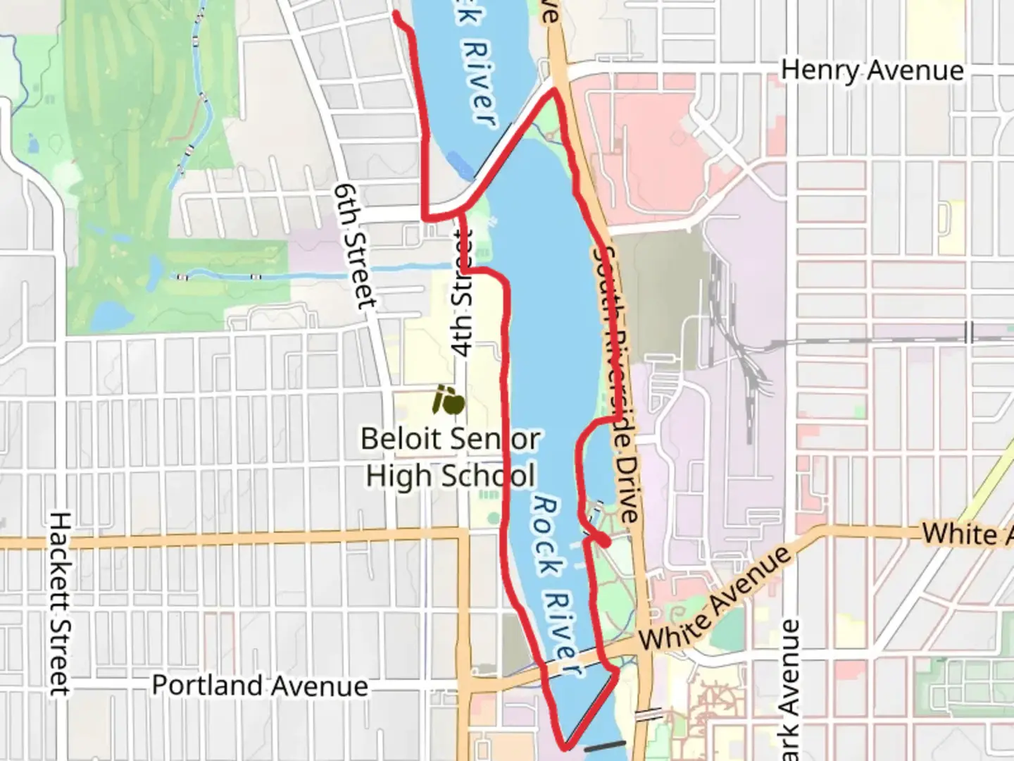 An image depicting the trail Rock River and Riverside Park Loop and its surrounding area.