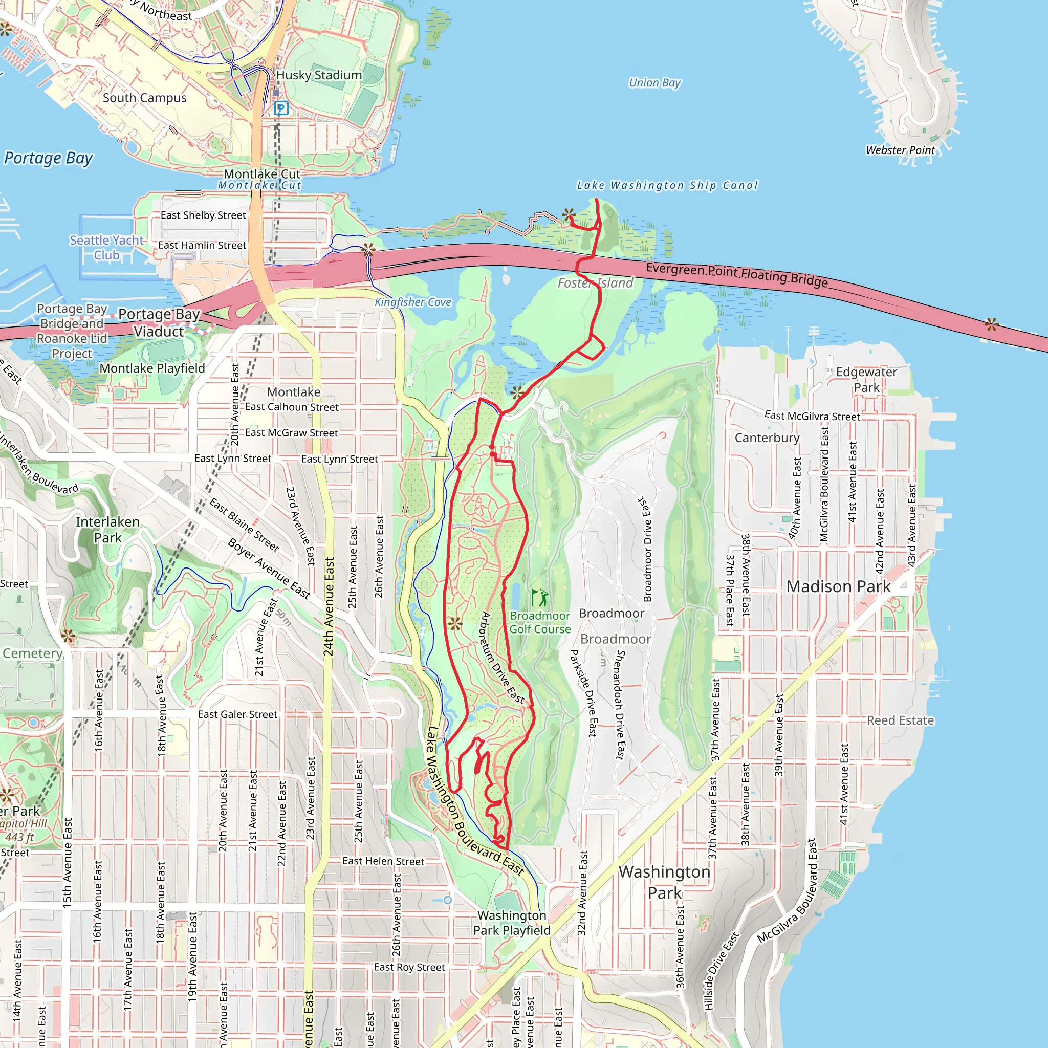 Foster Point Trail, Arboretum Loop Trail and Azalea Way mobile static map