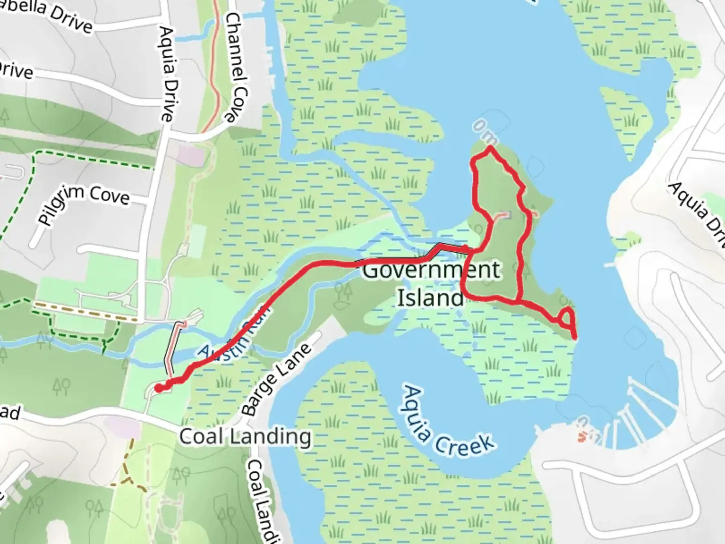 An image depicting the trail Austin Run and Aquia Creek Loop and its surrounding area.