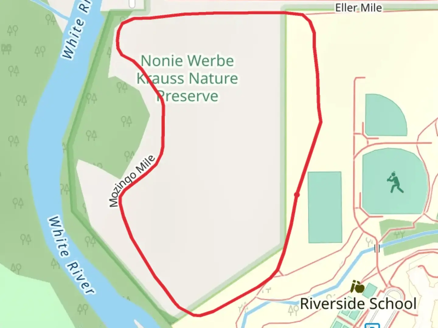 An image depicting the trail Mozingo Mile Loop and its surrounding area.