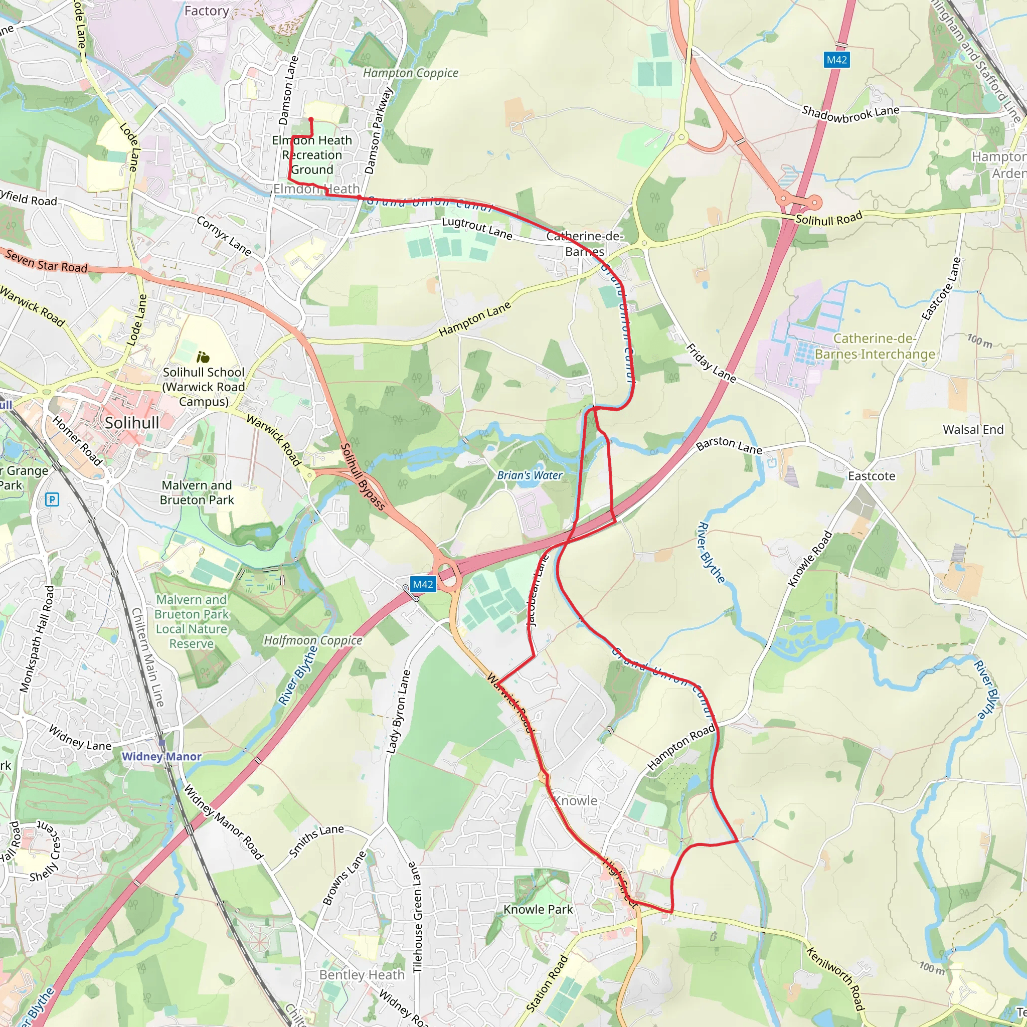 Catherine de Barnes and Grand Union Canal Loop mobile static map