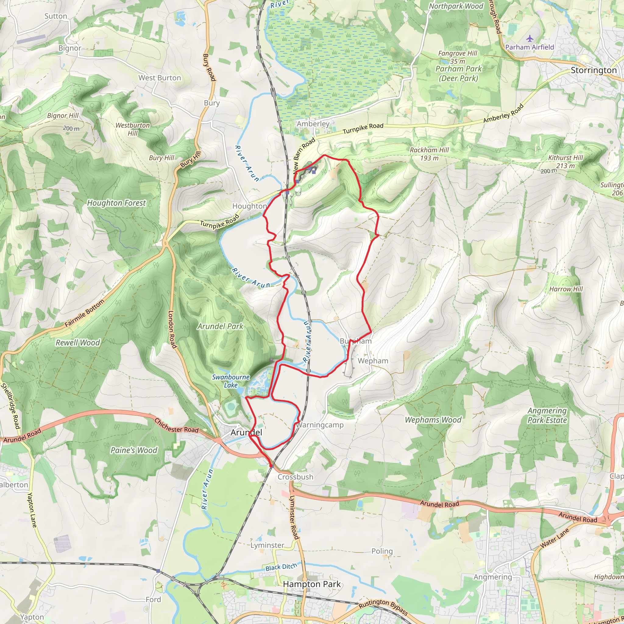 Arundel Castle and Burpham Country Park Loop mobile static map