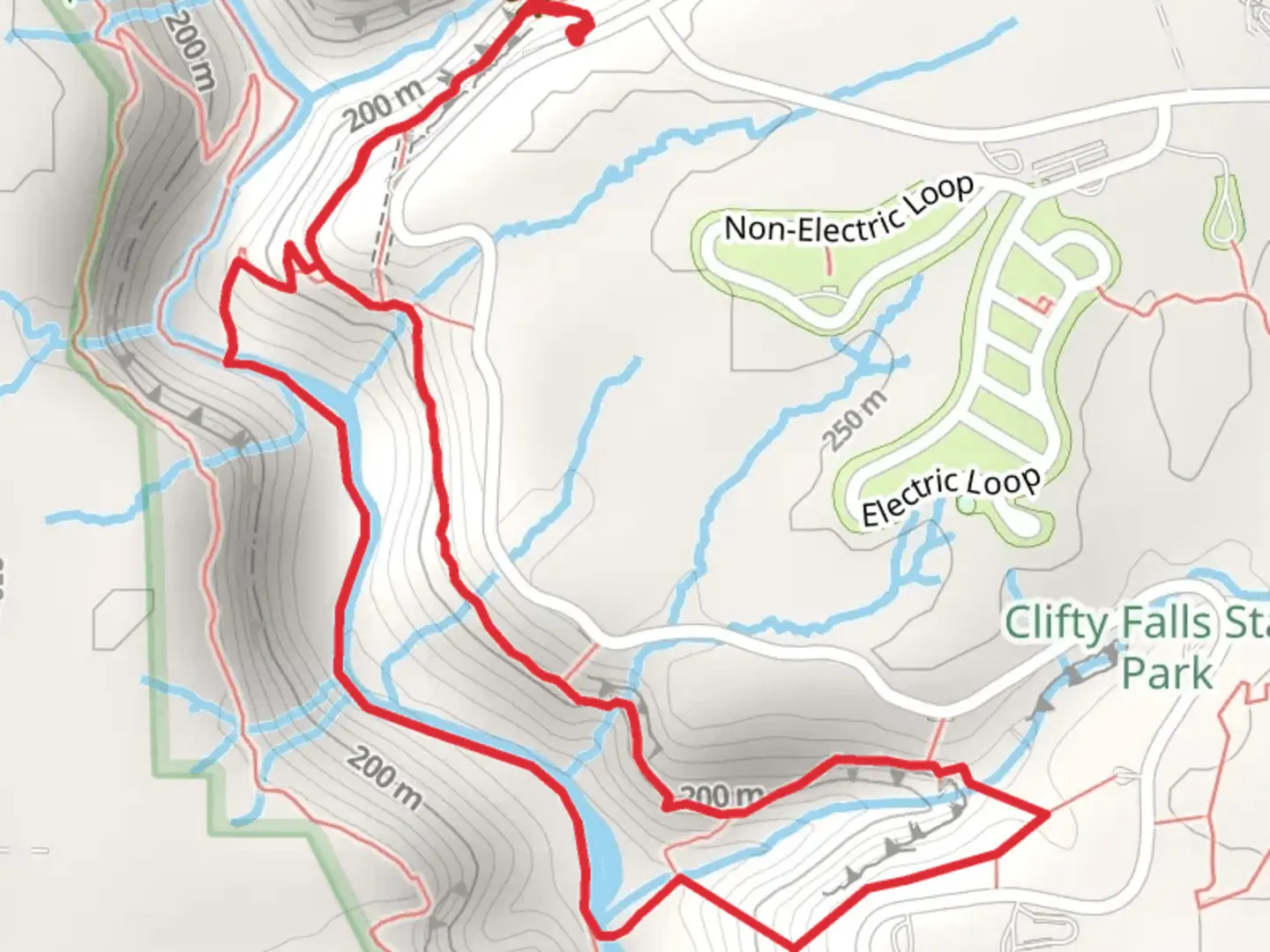 An image depicting the trail Trail 5 and Big Clifty Creek Loop and its surrounding area.