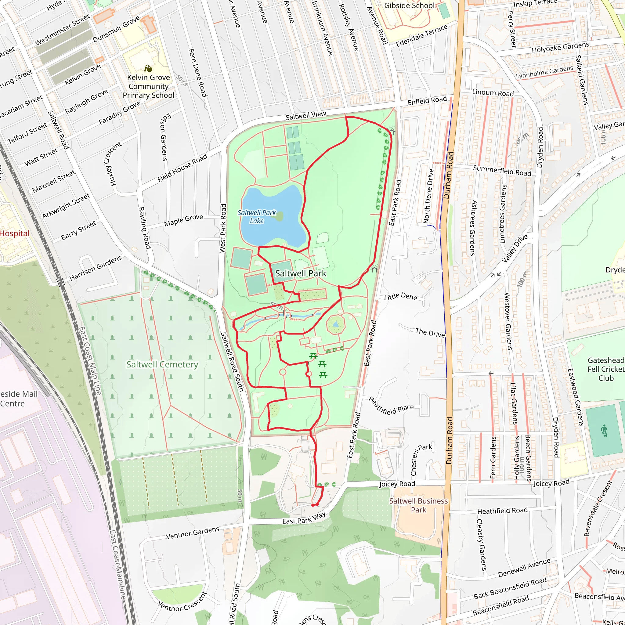 Saltwell Park and Lake Loop mobile static map