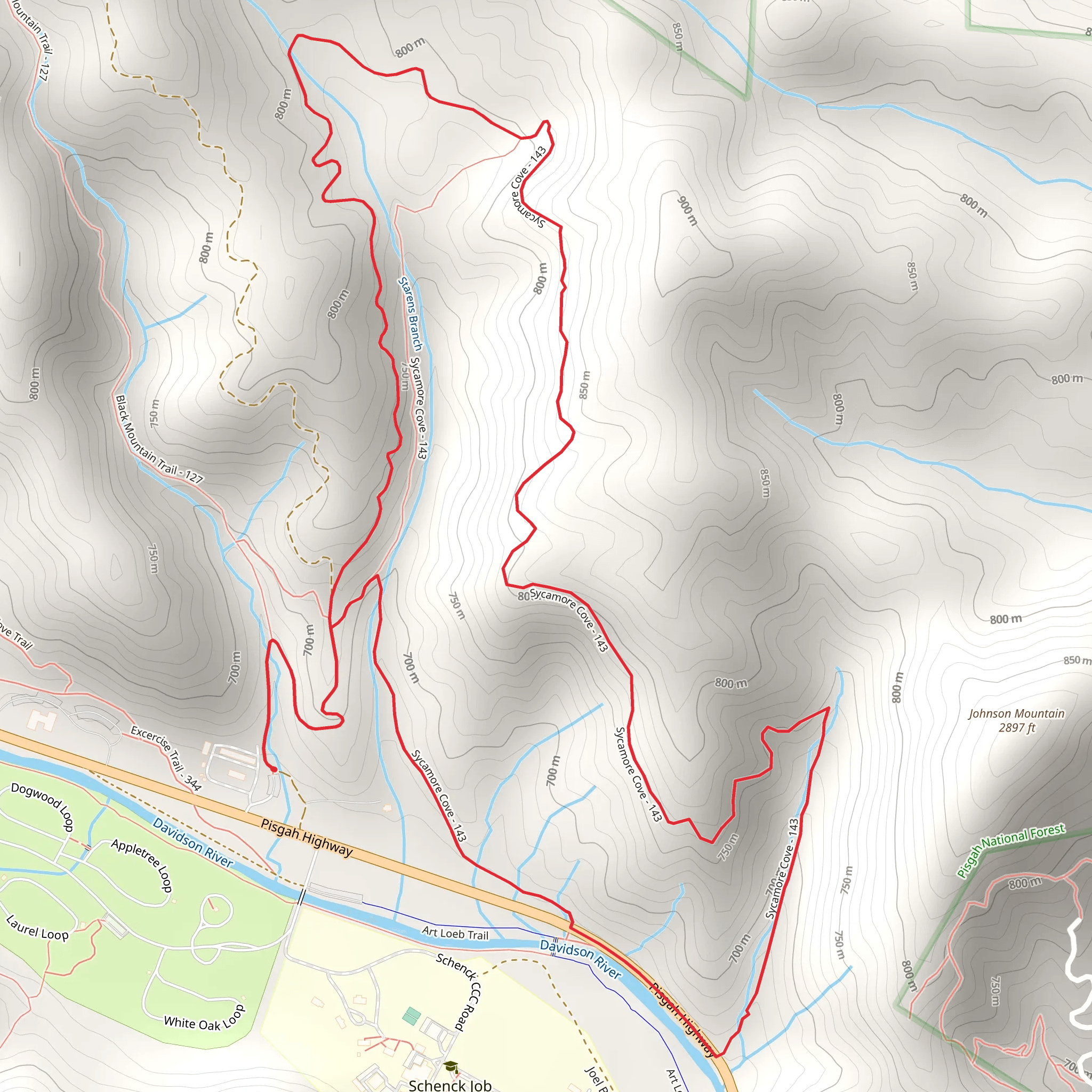 Sycamore Loop via Thrift Cove Trail mobile static map