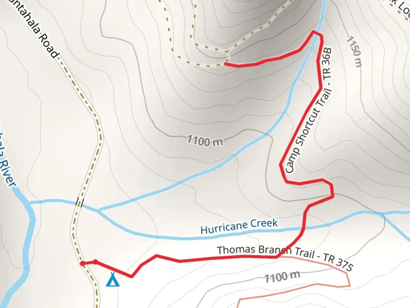 An image depicting the trail Camp Shortcut Trail via Thomas Branch Trail and its surrounding area.