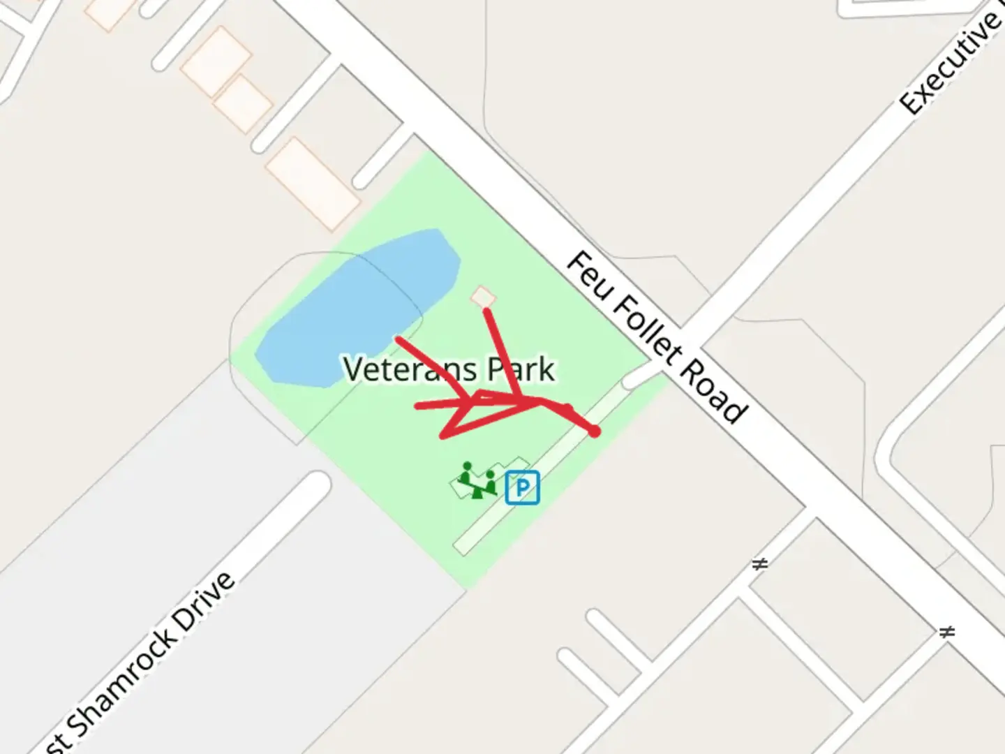 An image depicting the trail Veterans Park and its surrounding area.