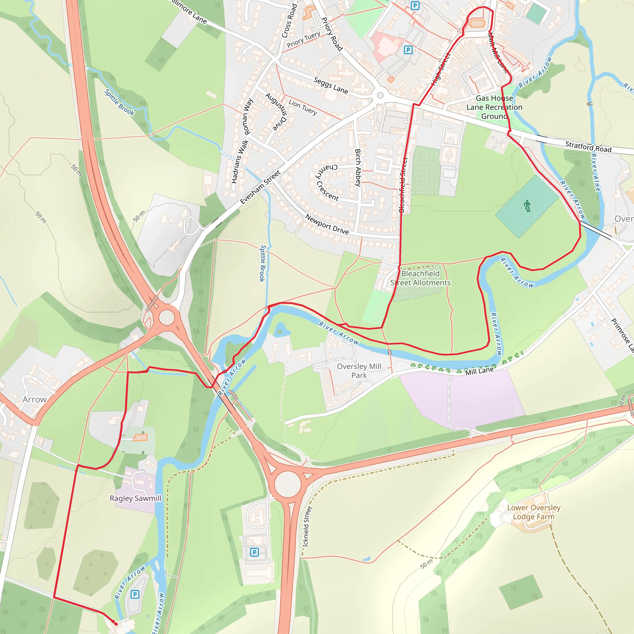 River Arrow and Gas House Lane Recreation Ground mobile static map