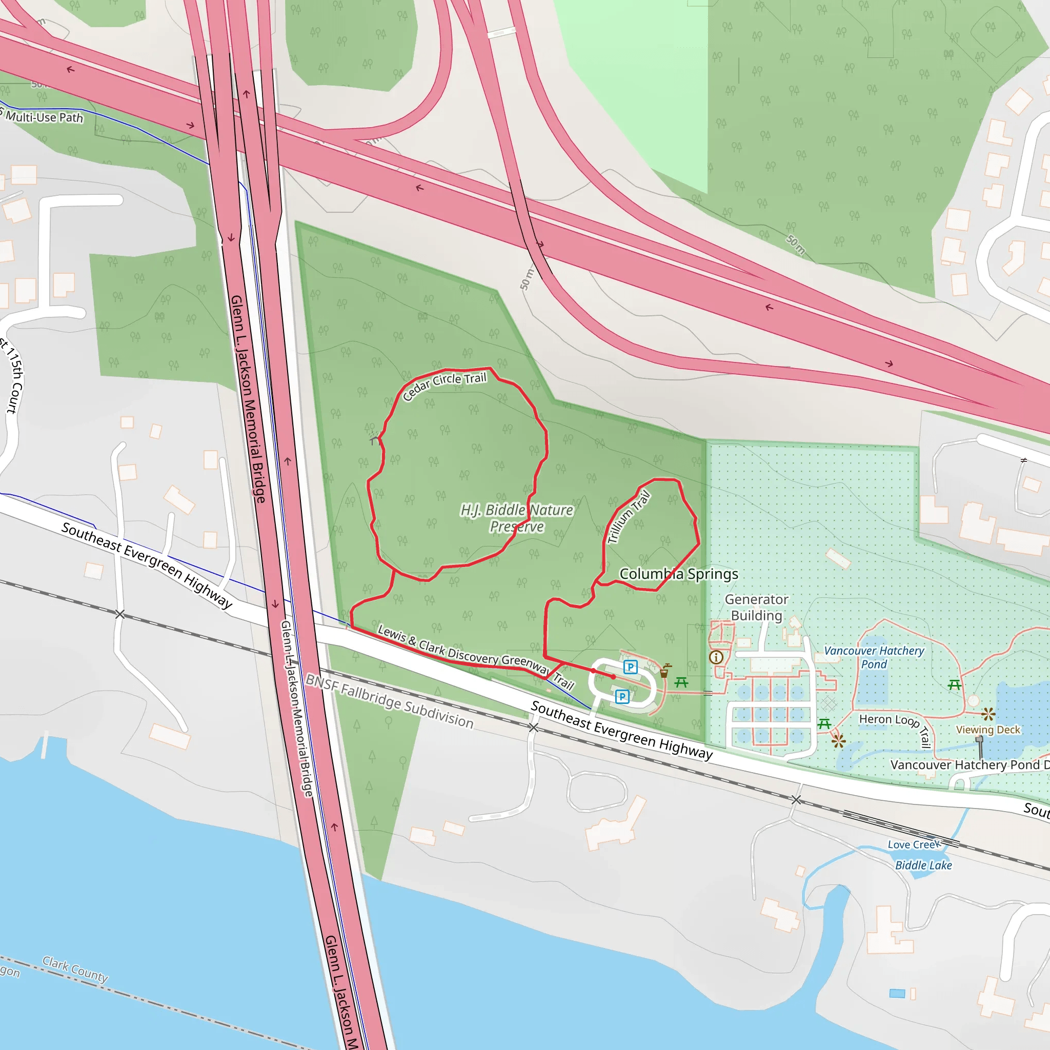 Cedar Circle trail and Trillium Trail mobile static map