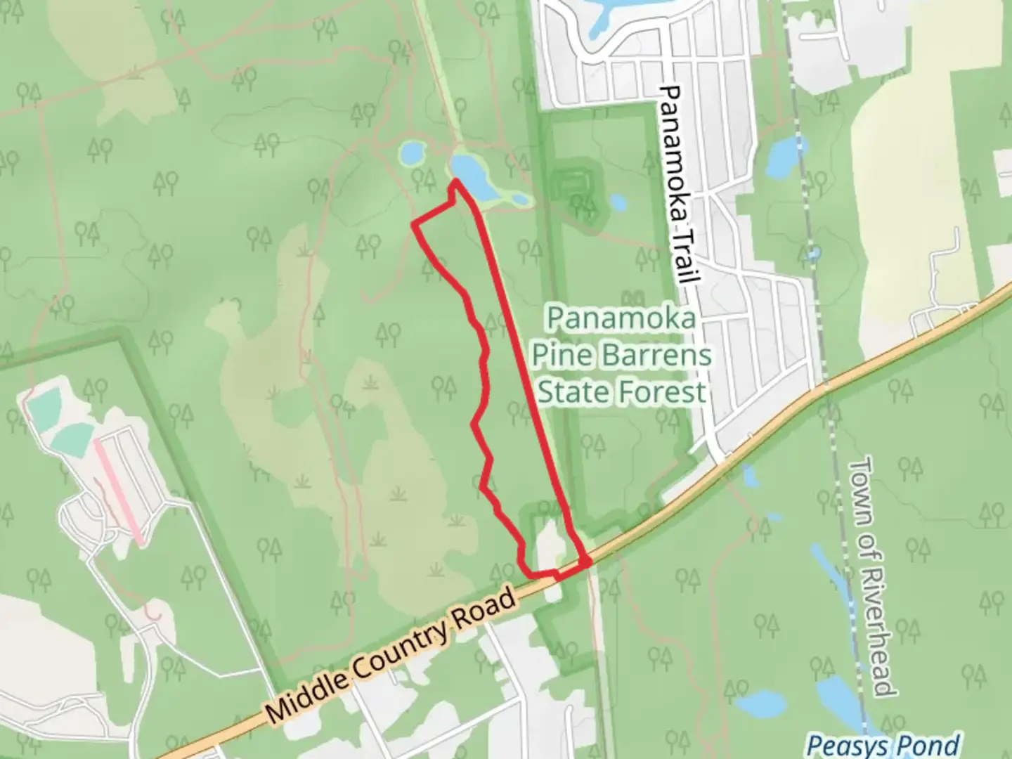 An image depicting the trail Tarkill Pond and Brookhaven Trail Loop and its surrounding area.