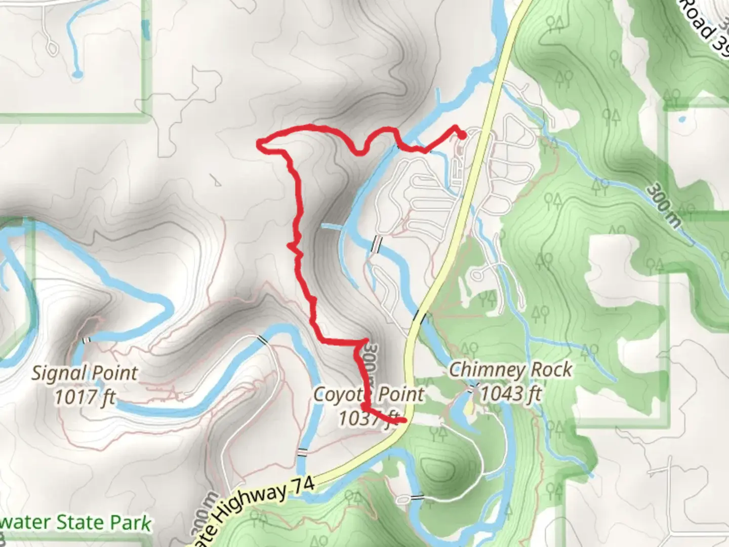 An image depicting the trail Coyote Point and Dakota and its surrounding area.