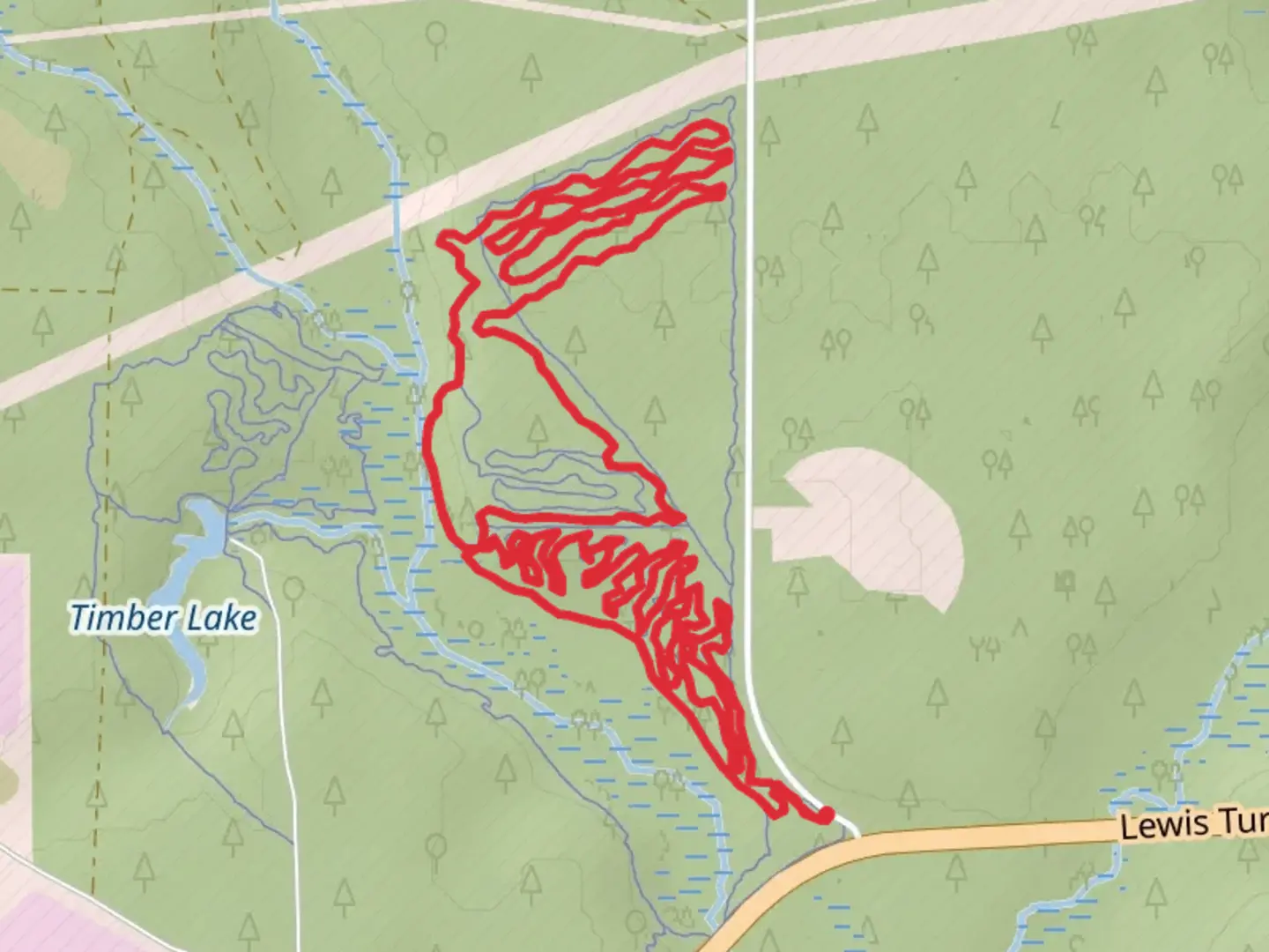 An image depicting the trail Lightwood Knot Creek - Timber Lake Trail and its surrounding area.