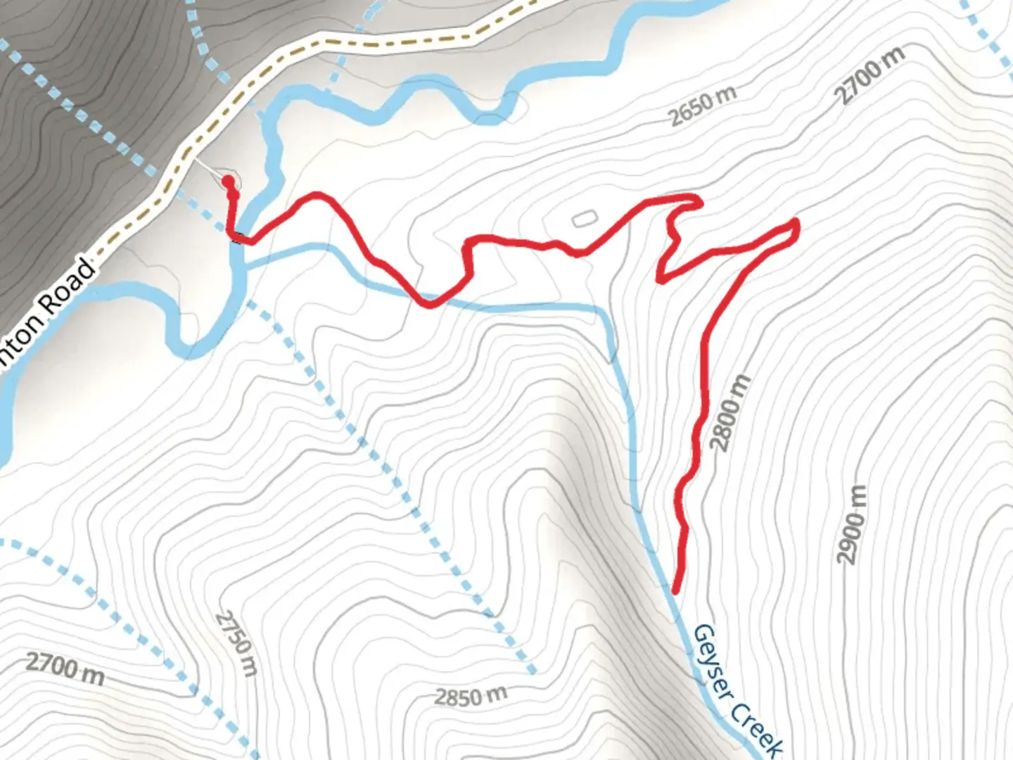 An image depicting the trail Geyser Spring Trail and its surrounding area.
