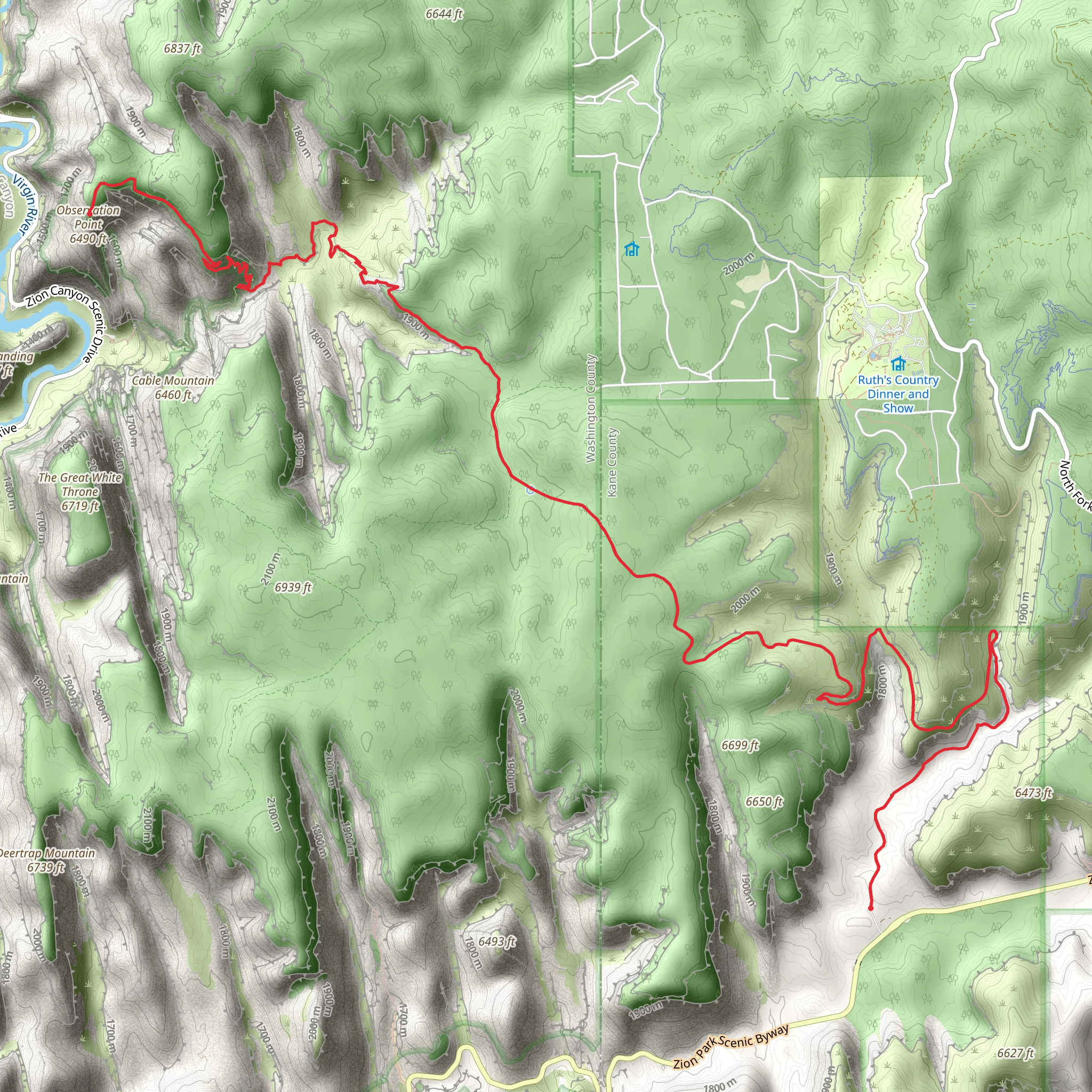 East Rim to Observation Point mobile static map