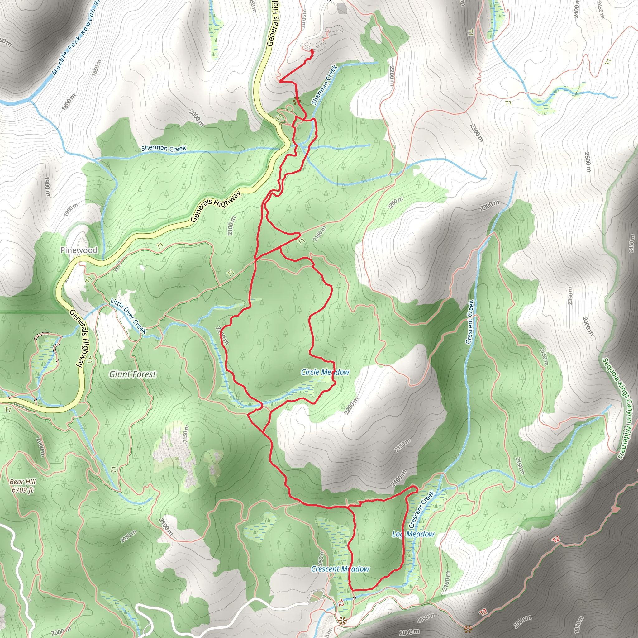 Congress Trail and Circle Meadow Loop mobile static map