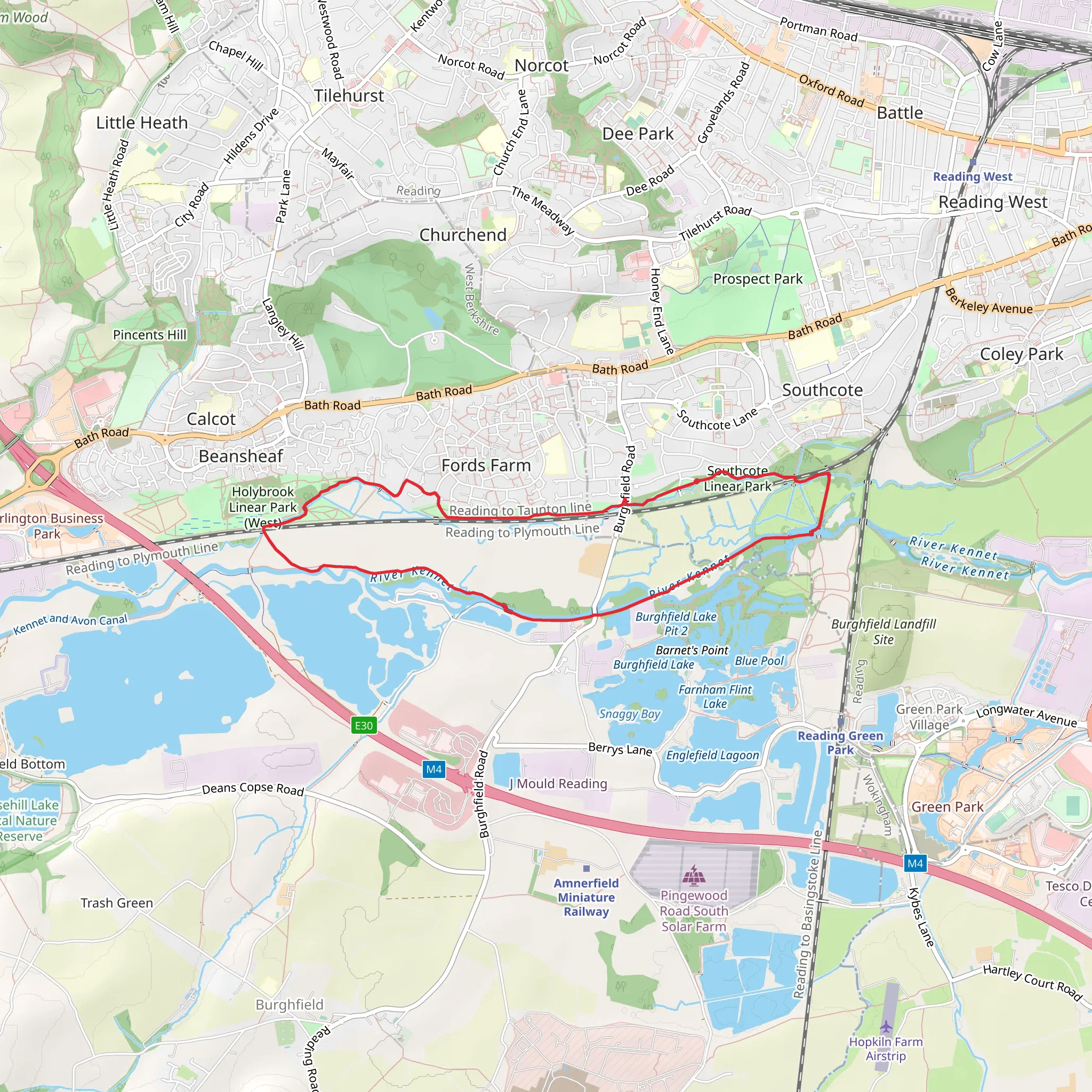 Southcote Linear Park, Holybrook Linear Park and River Kennet Loop mobile static map