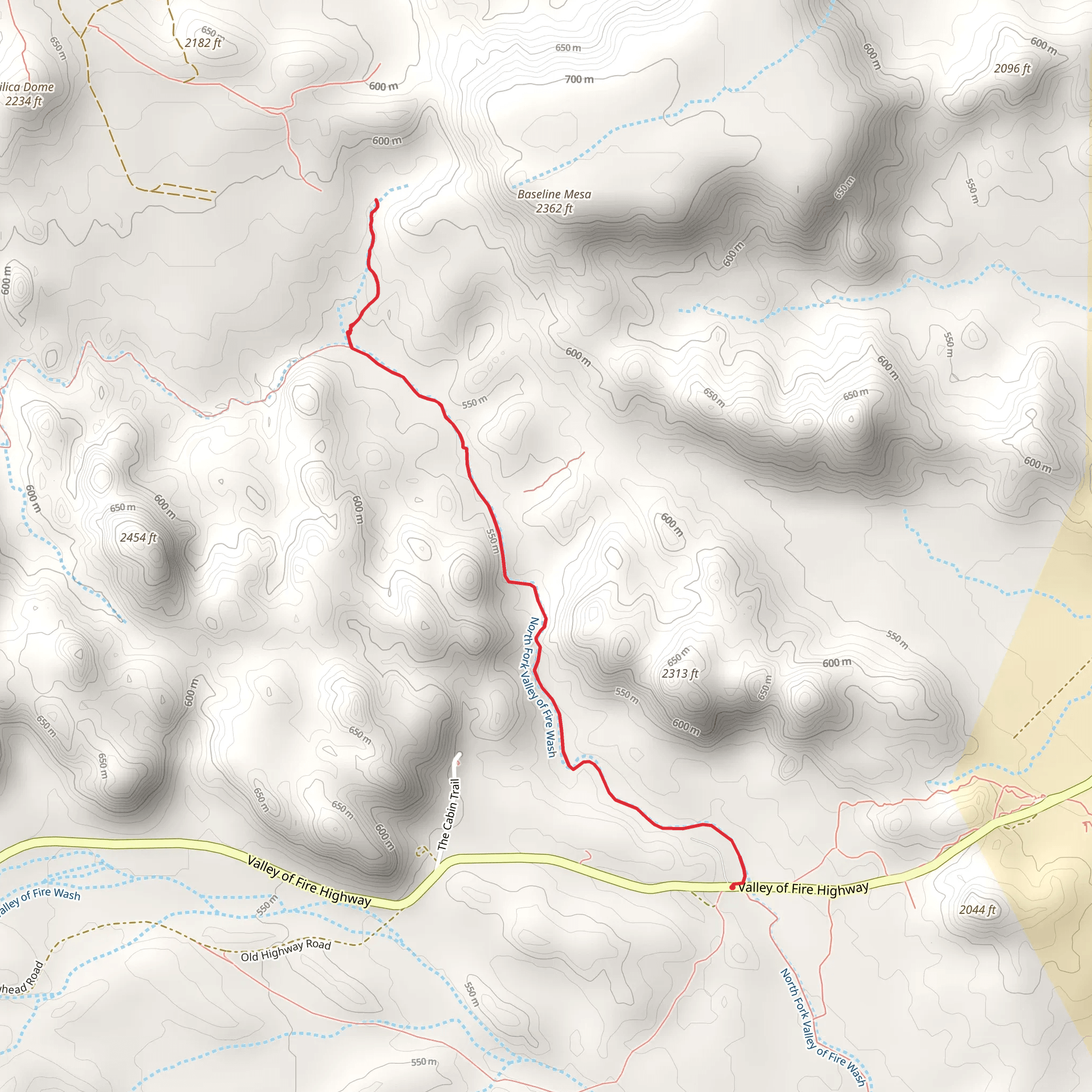 Natural Arches Trail and North Fork Valley of Fire Wash mobile static map