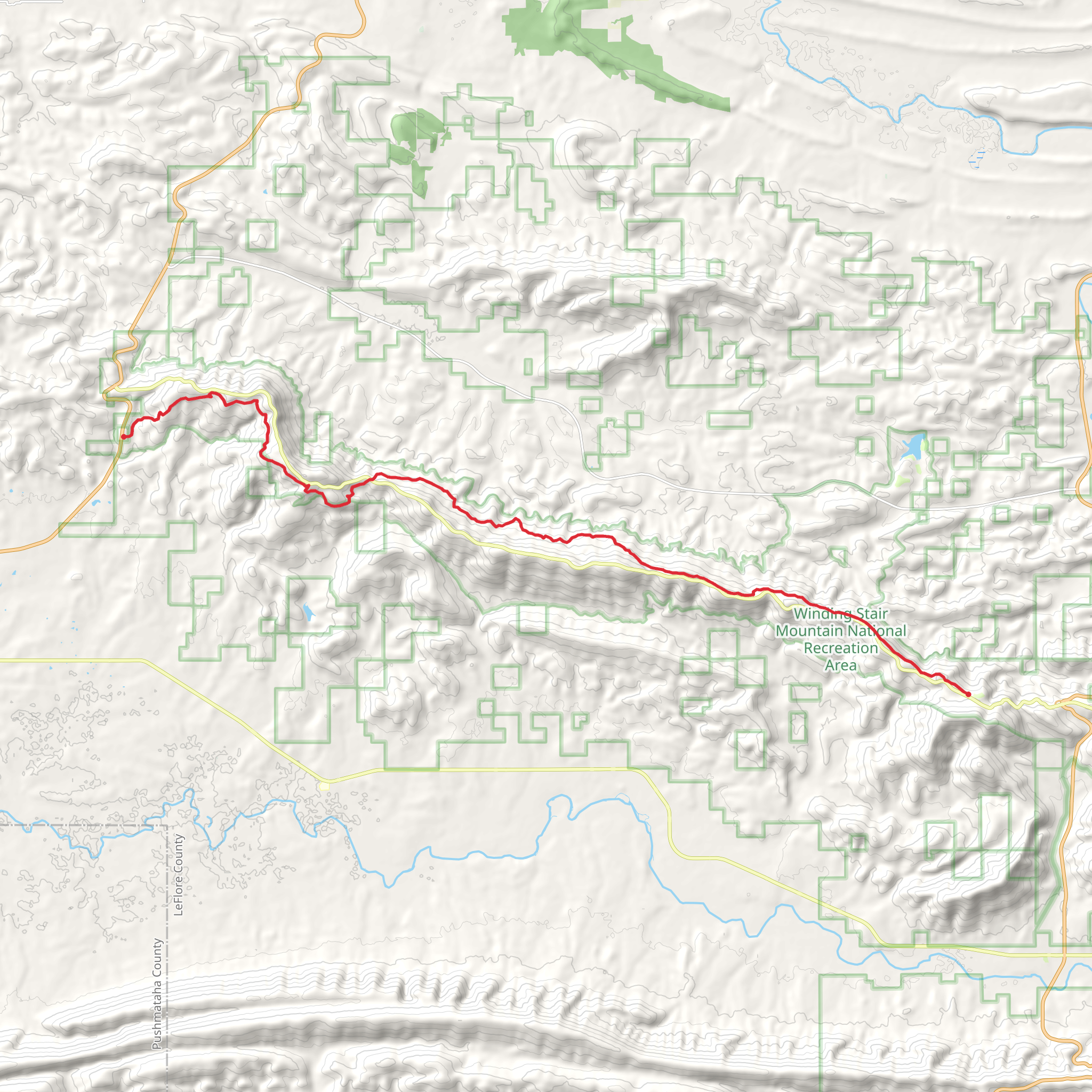 Ouachita Trail to Hikers Camp for Winding Stair Campground mobile static map