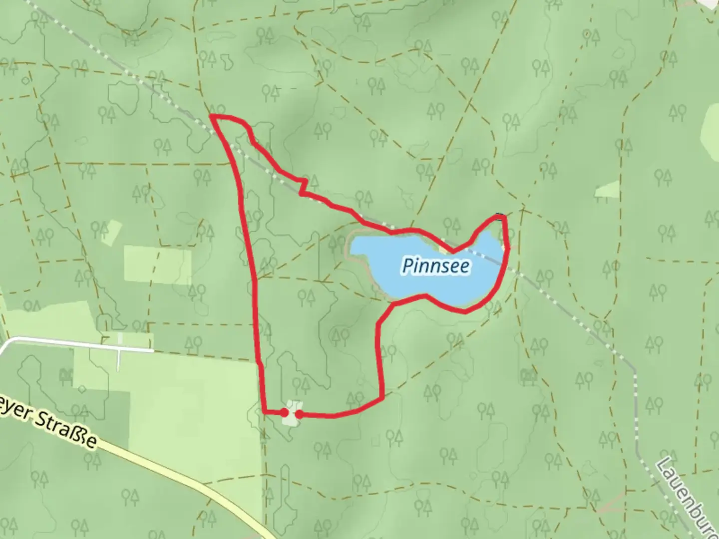 An image depicting the trail Pinnsee and Alter Frachtweg Loop and its surrounding area.