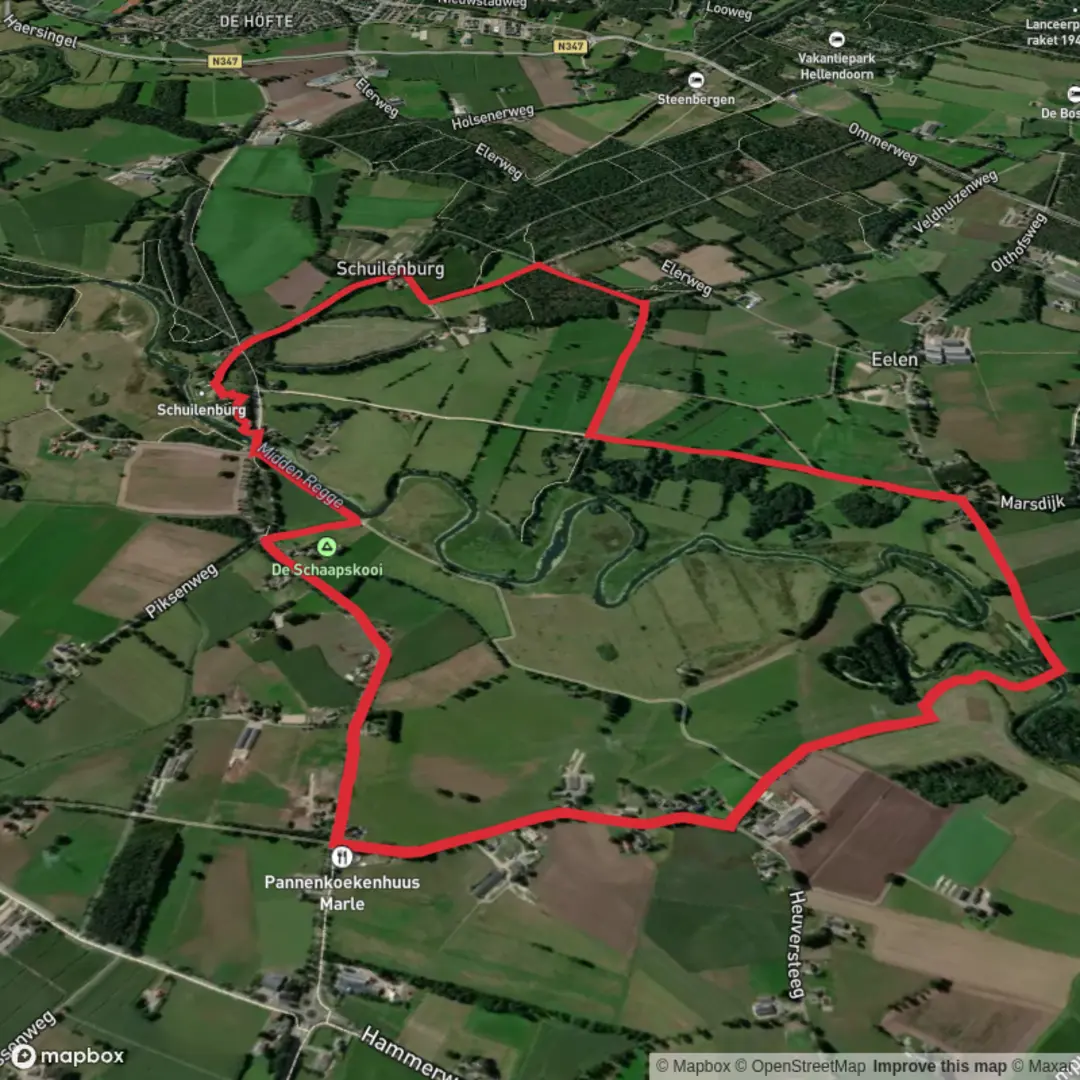 An image depicting the trail Schuilenburg and Dammarkebrugge Loop and its surrounding area.
