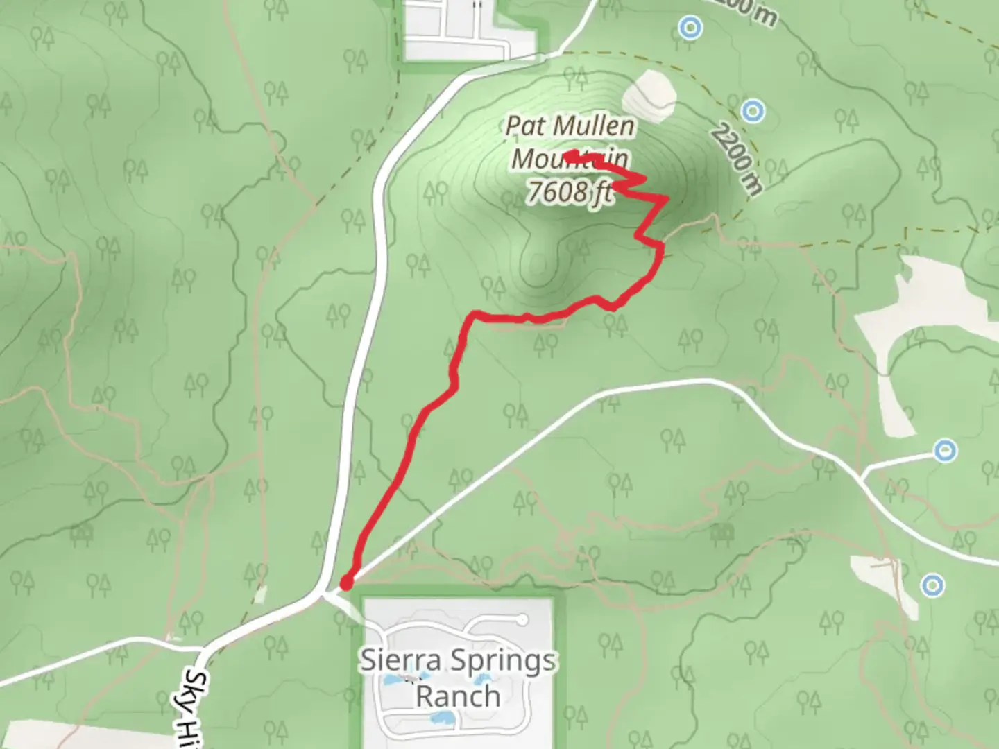 An image depicting the trail Pat Mullen Mountain via Sierra Springs Ranch and its surrounding area.