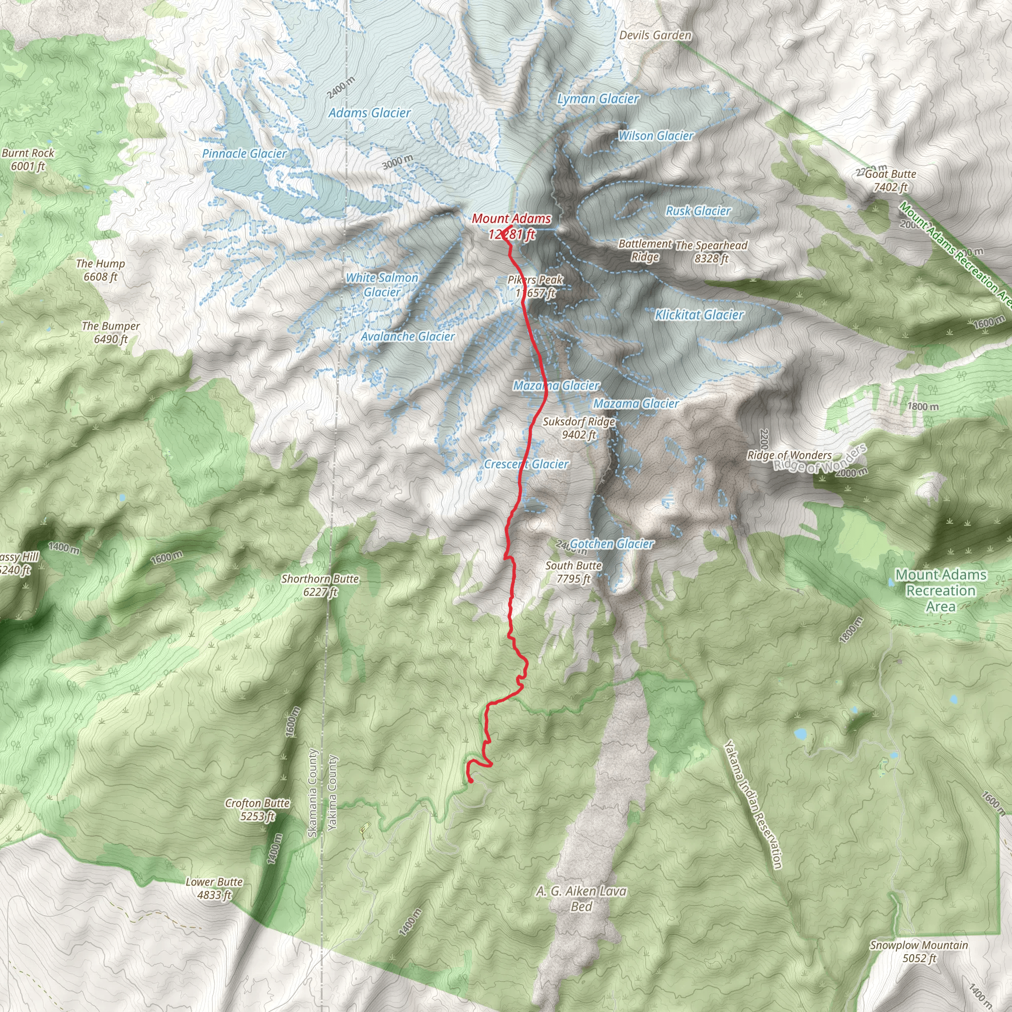 Mount Adams South Trail mobile static map