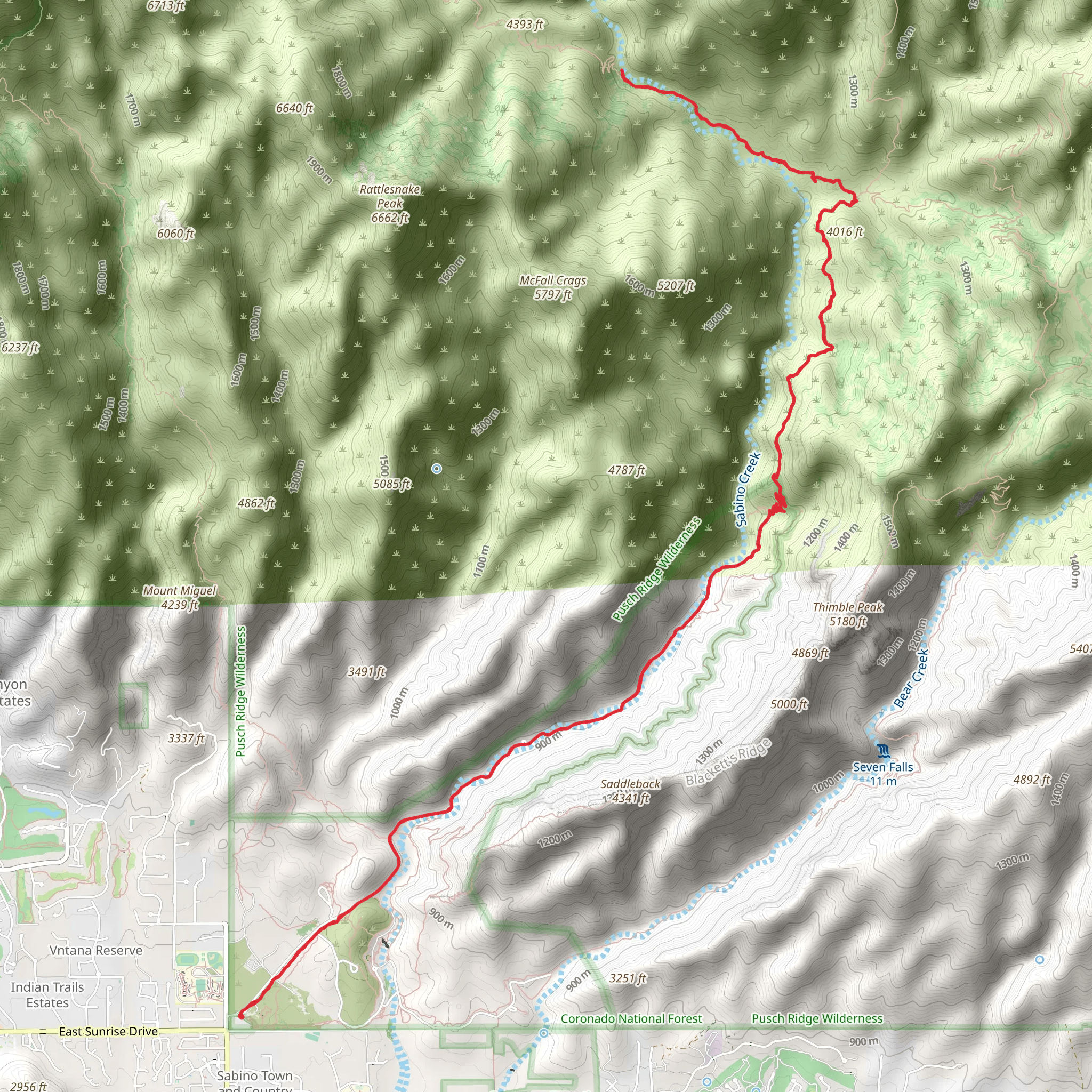 Hutch's Pool via Sabino Creek mobile static map