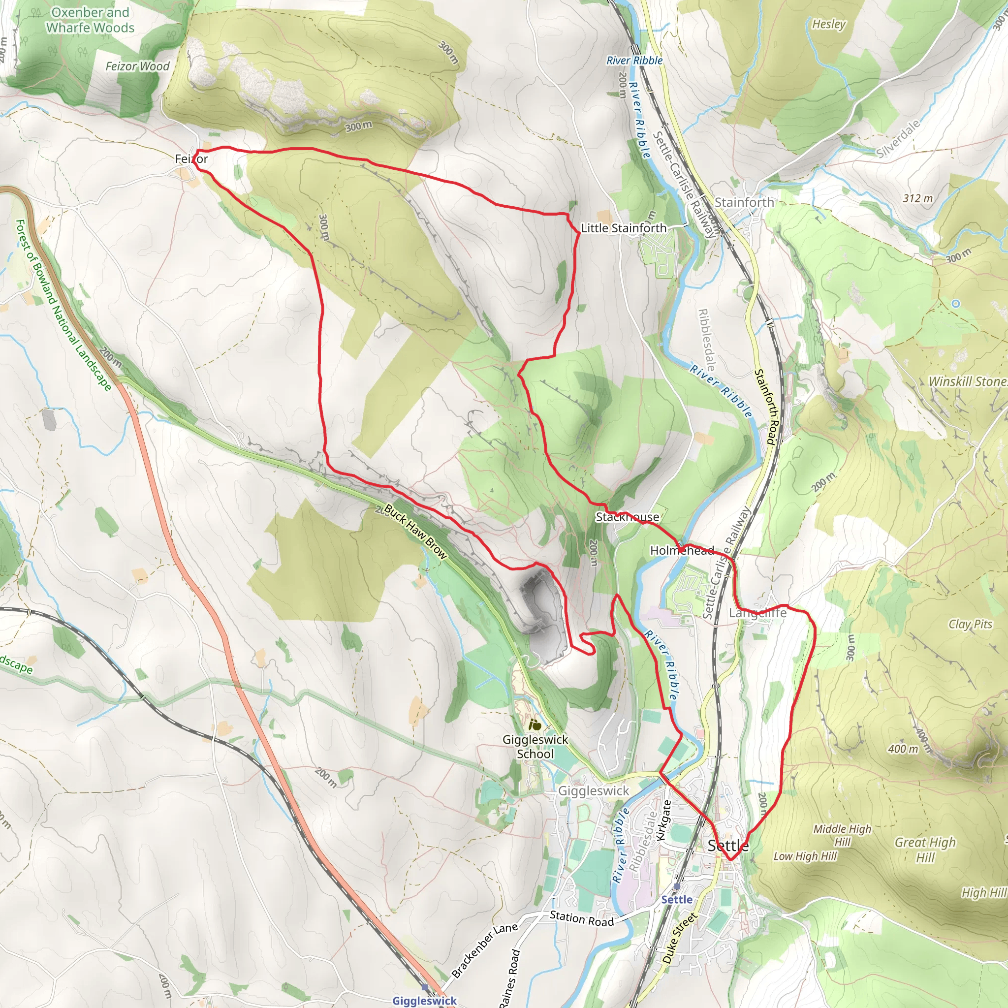 Langcliffe, Feizor and Settle Circular Walk via River Ribble mobile static map