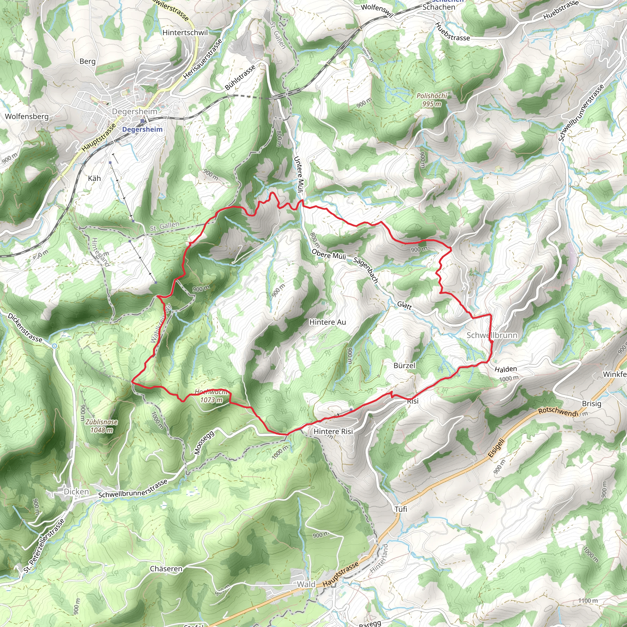 Schwellbrunn Halden - Fuchsacker - Obergampen mobile static map