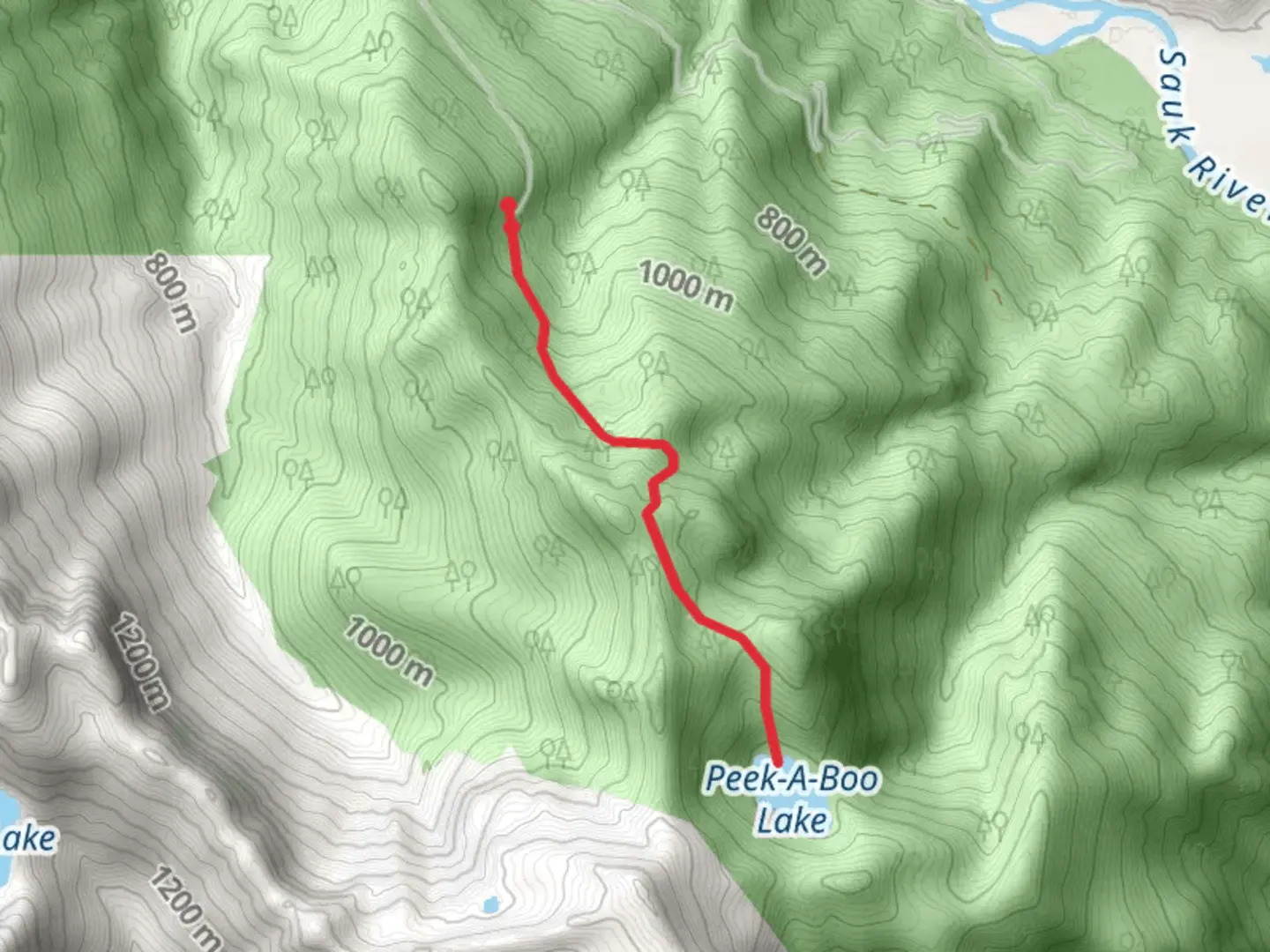 An image depicting the trail Peek-a-boo Lake Trail and its surrounding area.