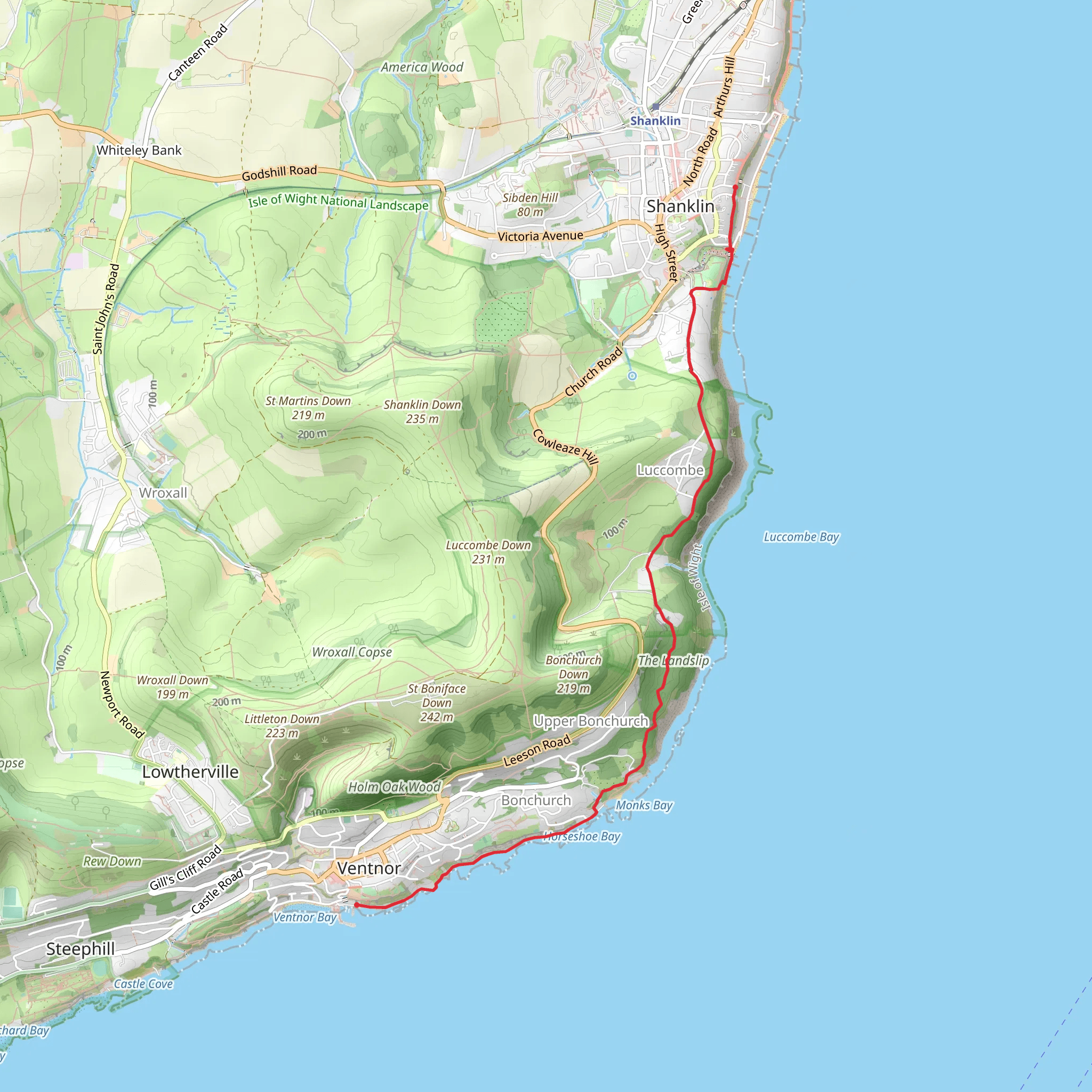 Shanklin to Ventnor Coastal Walk mobile static map