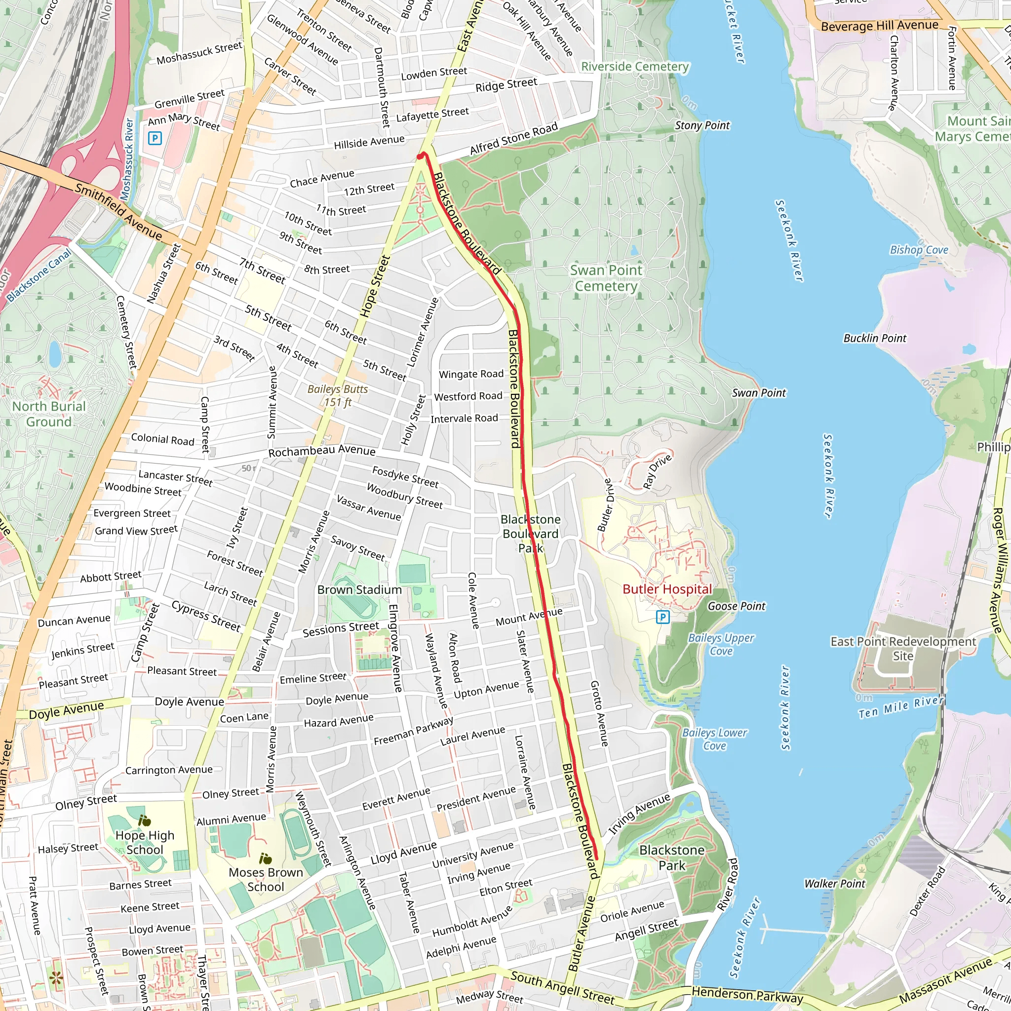 Blackstone Boulevard Walking Path - Hope Street mobile static map