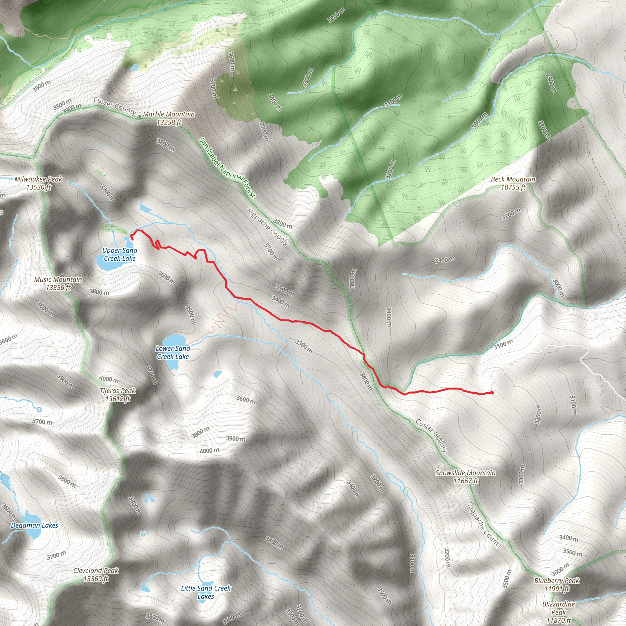 Upper Sand Creek Lake via Music Pass Trail mobile static map