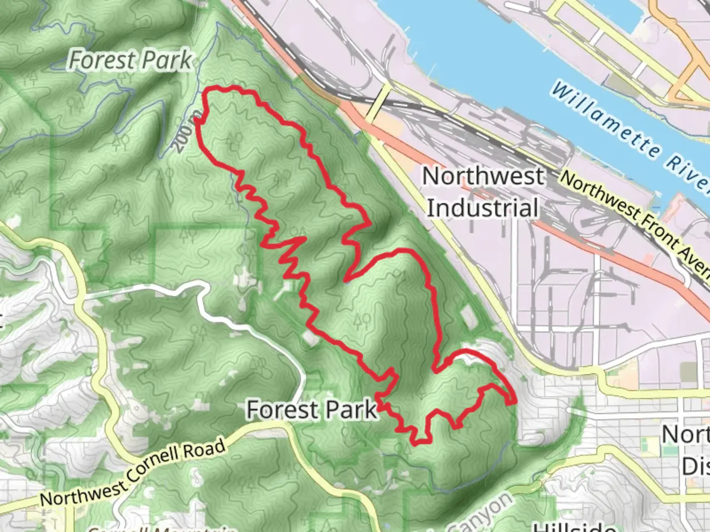 An image depicting the trail Northwest Leif Erikson Drive and Wildwood Trail Loop and its surrounding area.