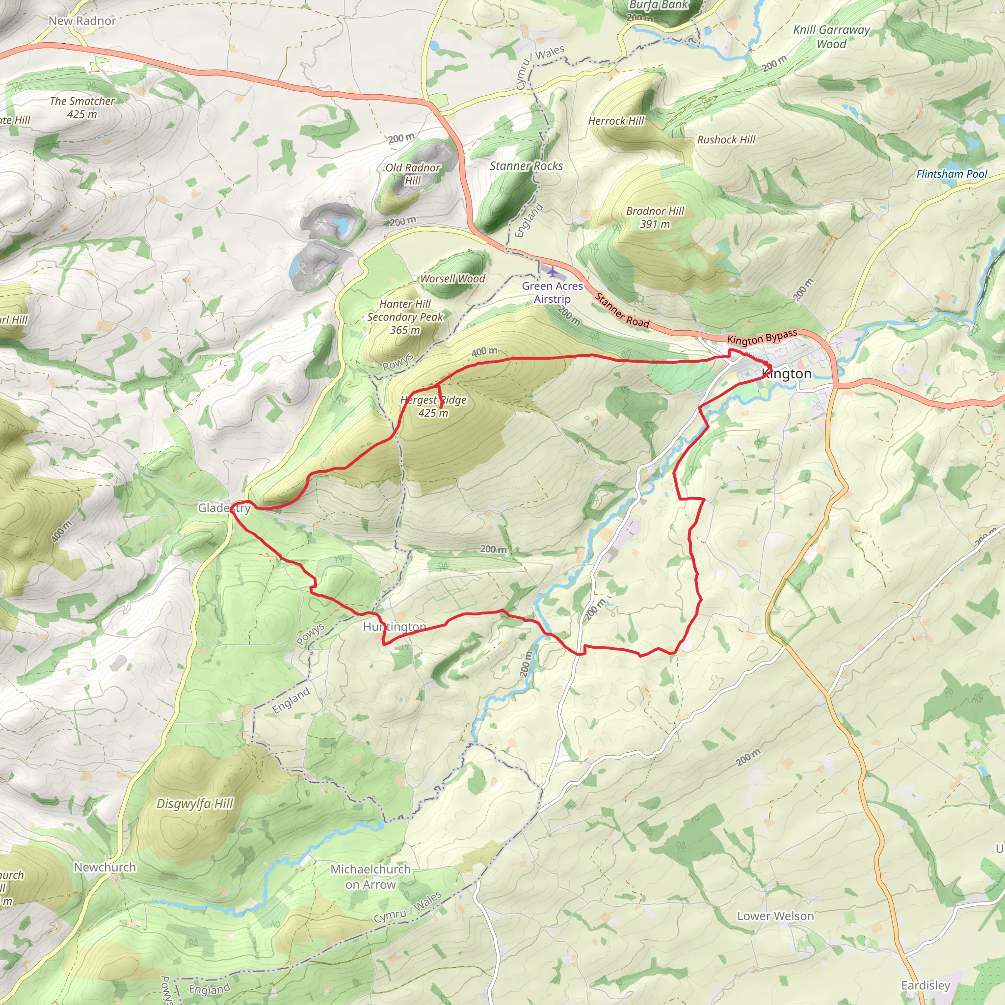 The Hergest Ridge and Huntington from Kington mobile static map