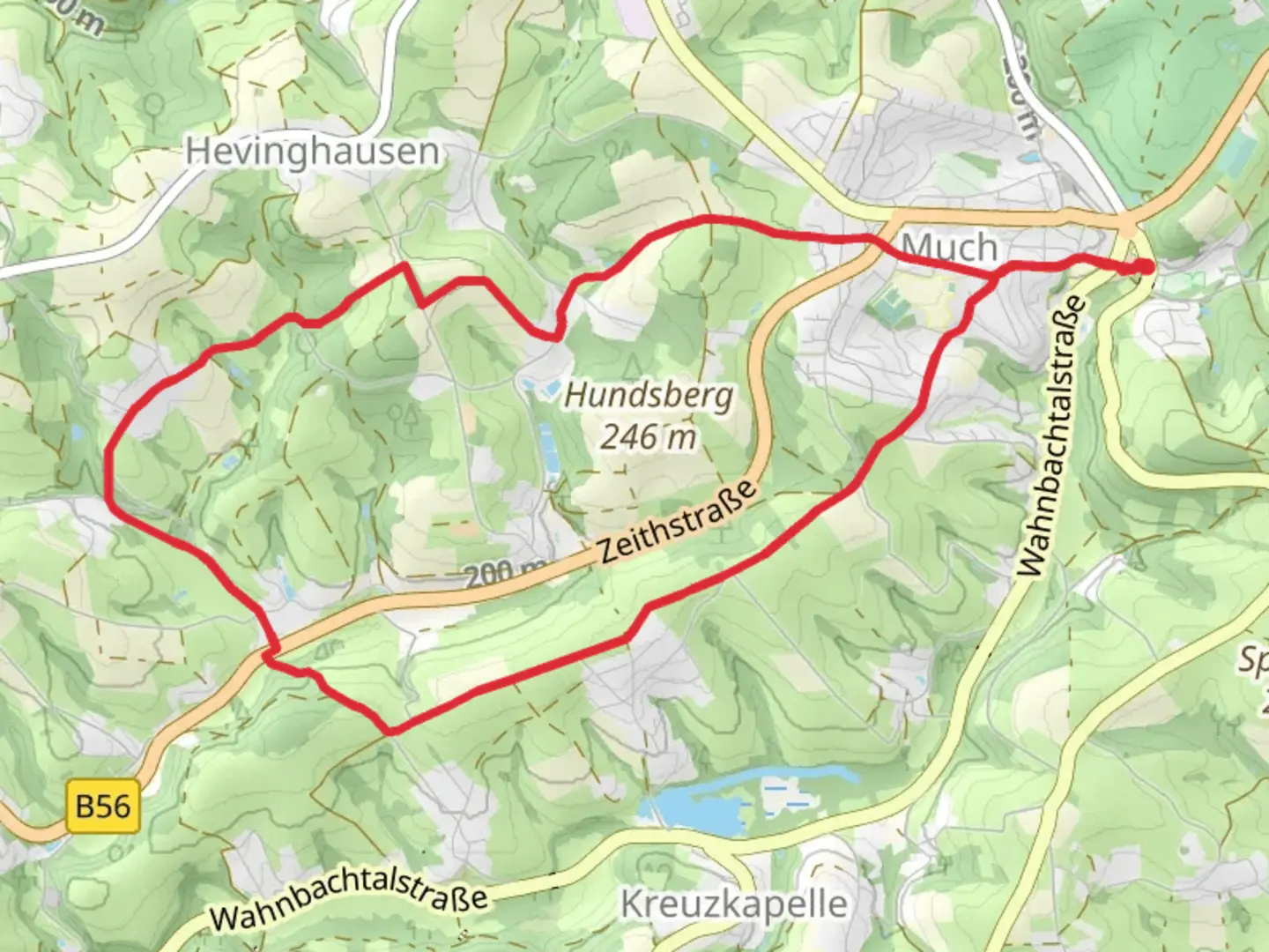 An image depicting the trail Much Rundweg Volldreieck and its surrounding area.