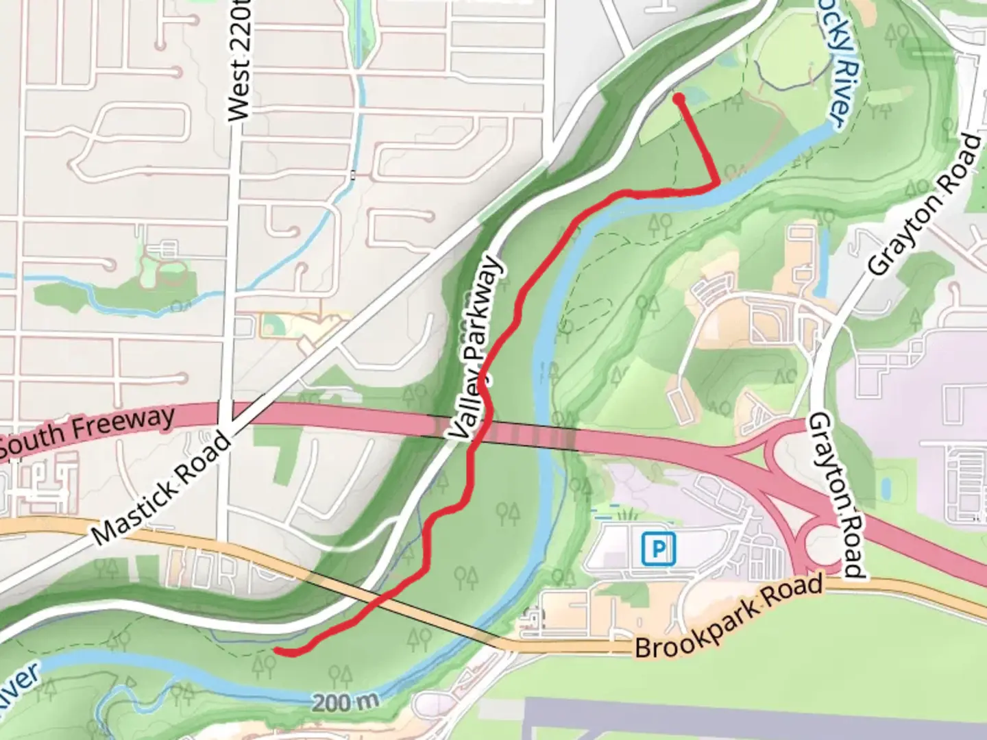 An image depicting the trail Rocky River - Bridle Trail RR1 and its surrounding area.