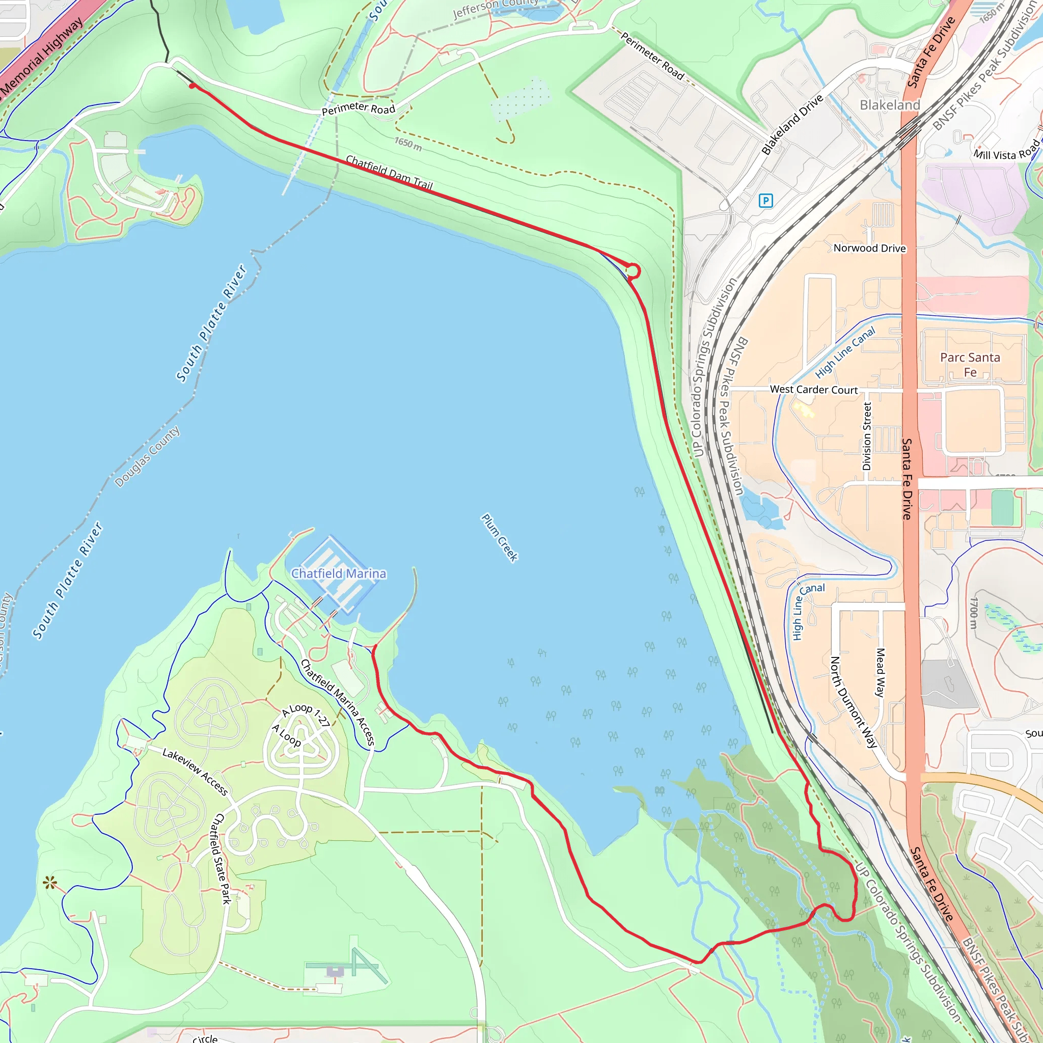 Plum Creek via Chatfield Internal Trail mobile static map