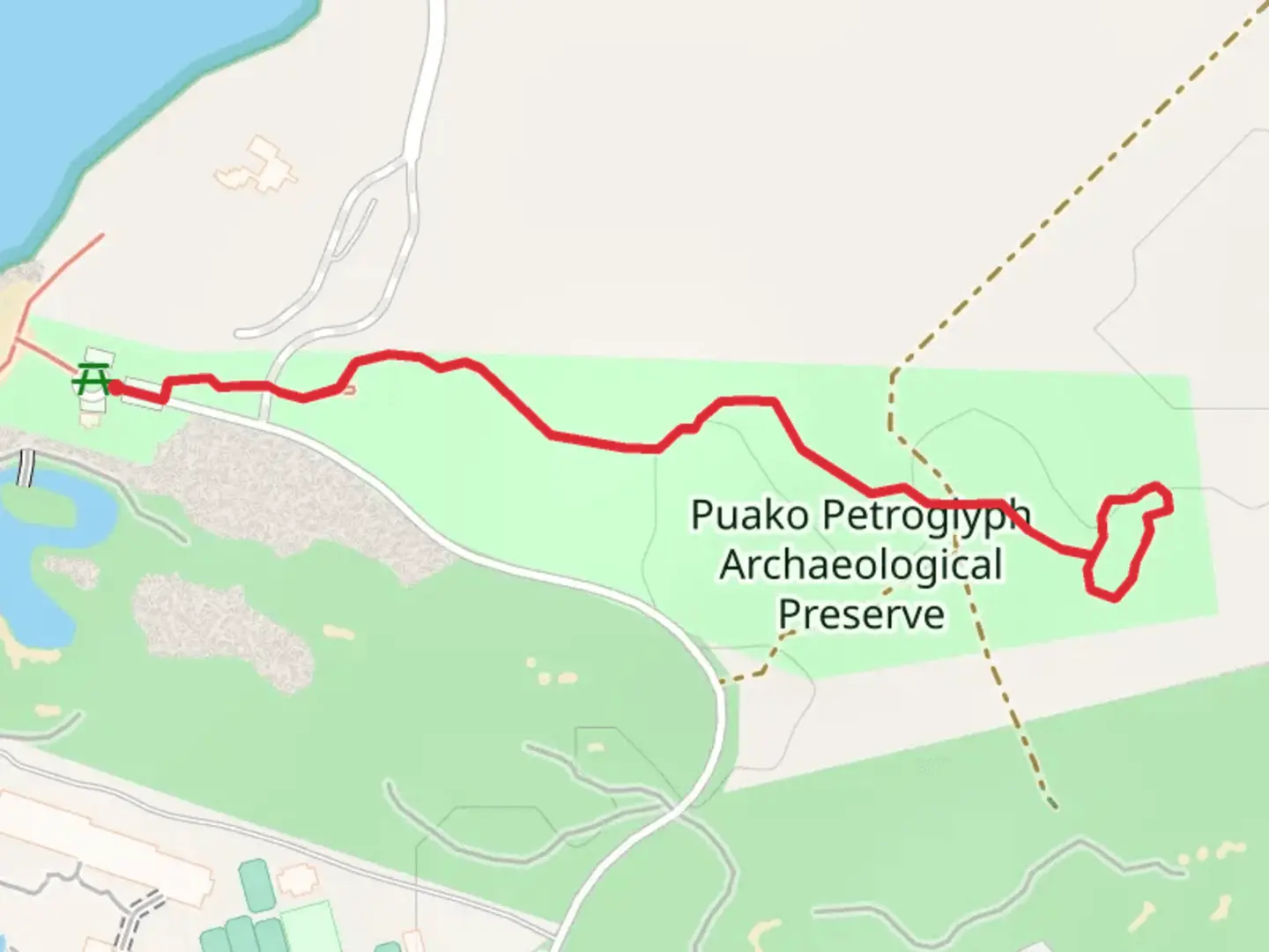 An image depicting the trail Puako Petroglyph Archaeological Preserve and its surrounding area.