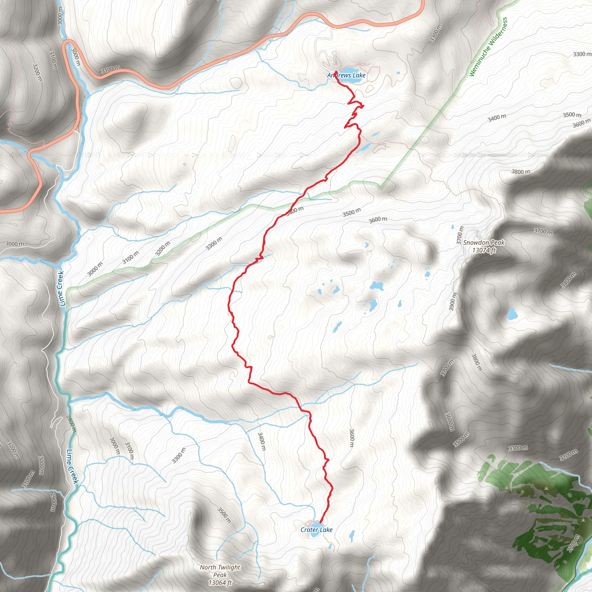 Crater Lake Trail via Andrews Lake mobile static map